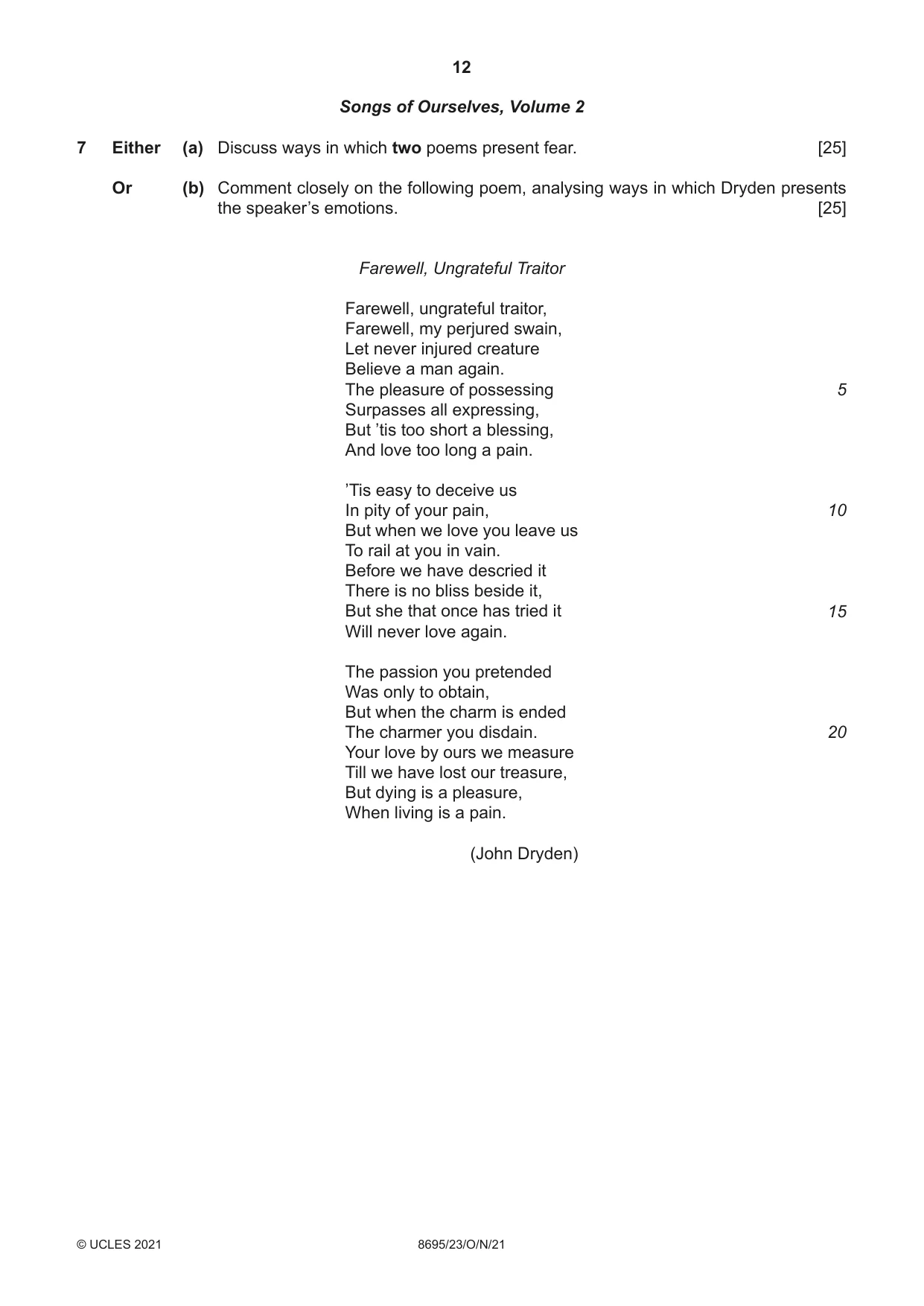 Cambridge A Level English - Language and Literature (AS Level only, from 2016) 8695 2021 Oct/Nov Paper 2 · Variant 3 question paper, page 12 of 20