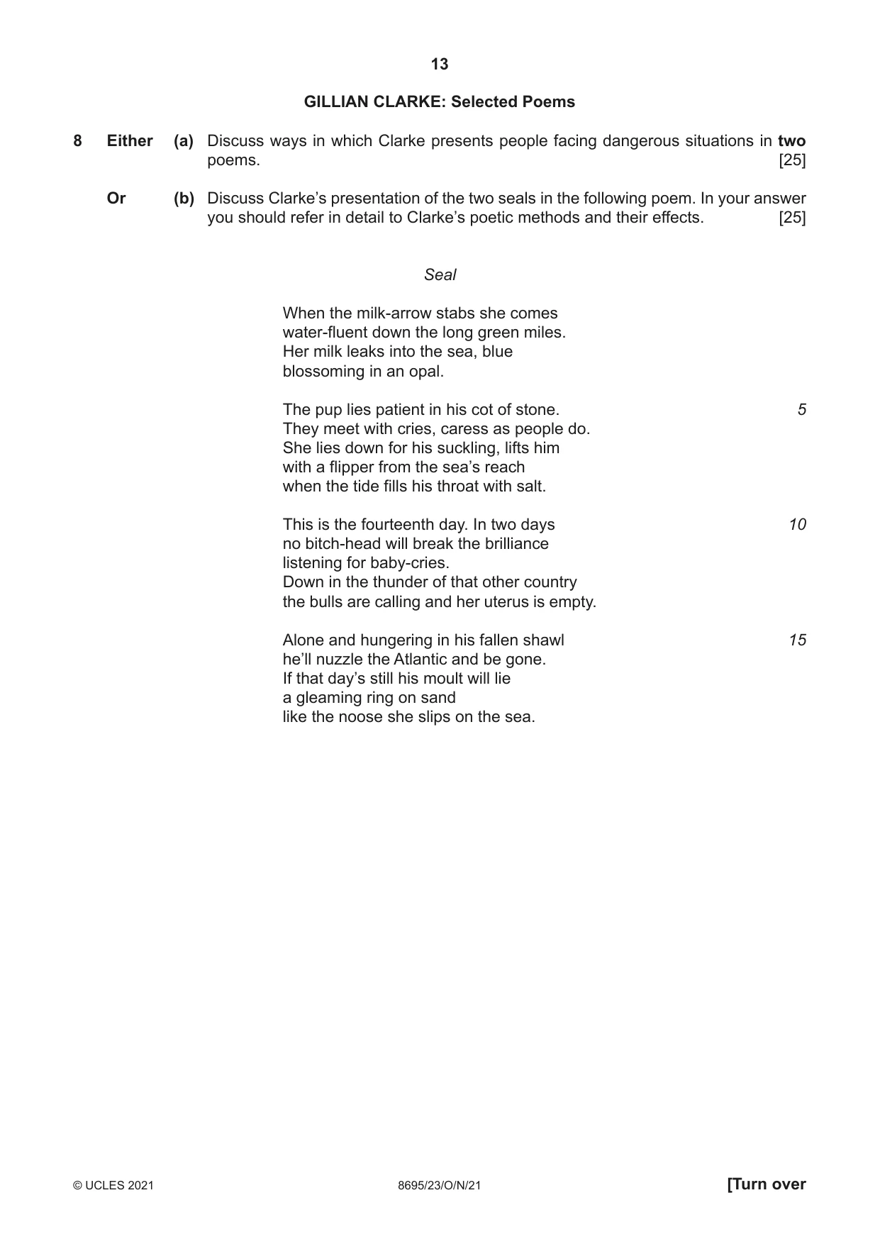 Cambridge A Level English - Language and Literature (AS Level only, from 2016) 8695 2021 Oct/Nov Paper 2 · Variant 3 question paper, page 13 of 20