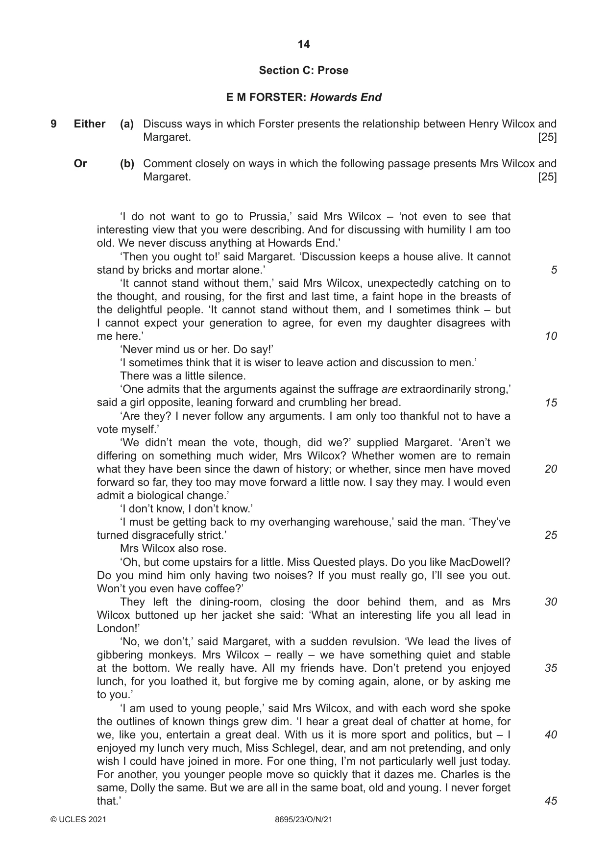 Cambridge A Level English - Language and Literature (AS Level only, from 2016) 8695 2021 Oct/Nov Paper 2 · Variant 3 question paper, page 14 of 20