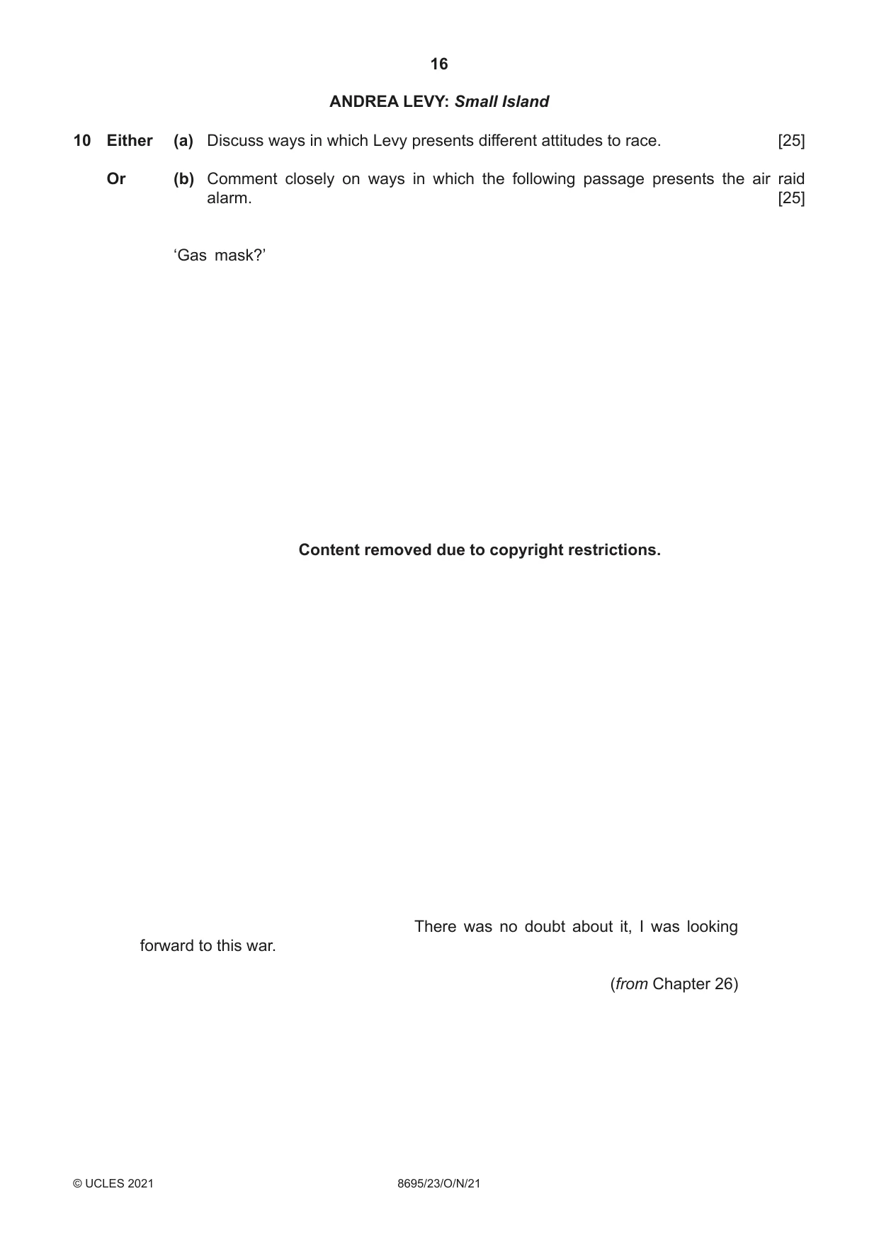 Cambridge A Level English - Language and Literature (AS Level only, from 2016) 8695 2021 Oct/Nov Paper 2 · Variant 3 question paper, page 16 of 20