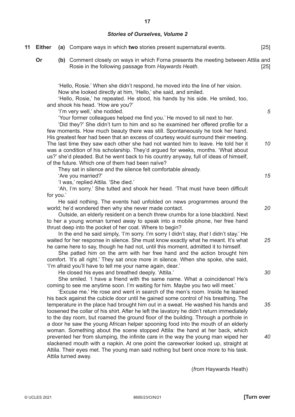 Cambridge A Level English - Language and Literature (AS Level only, from 2016) 8695 2021 Oct/Nov Paper 2 · Variant 3 question paper, page 17 of 20