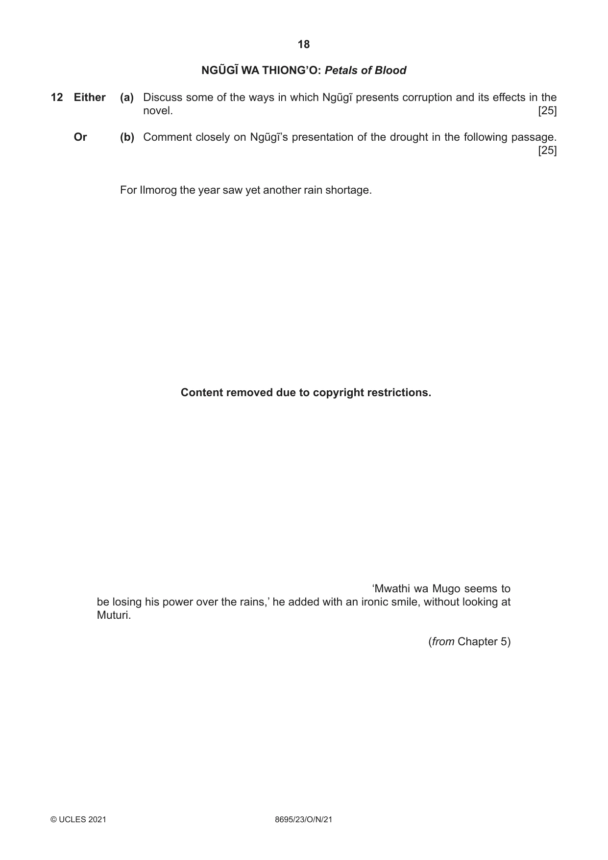 Cambridge A Level English - Language and Literature (AS Level only, from 2016) 8695 2021 Oct/Nov Paper 2 · Variant 3 question paper, page 18 of 20