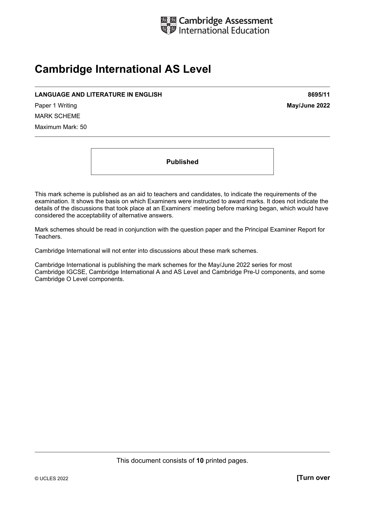 Mark scheme, page 1 of 10