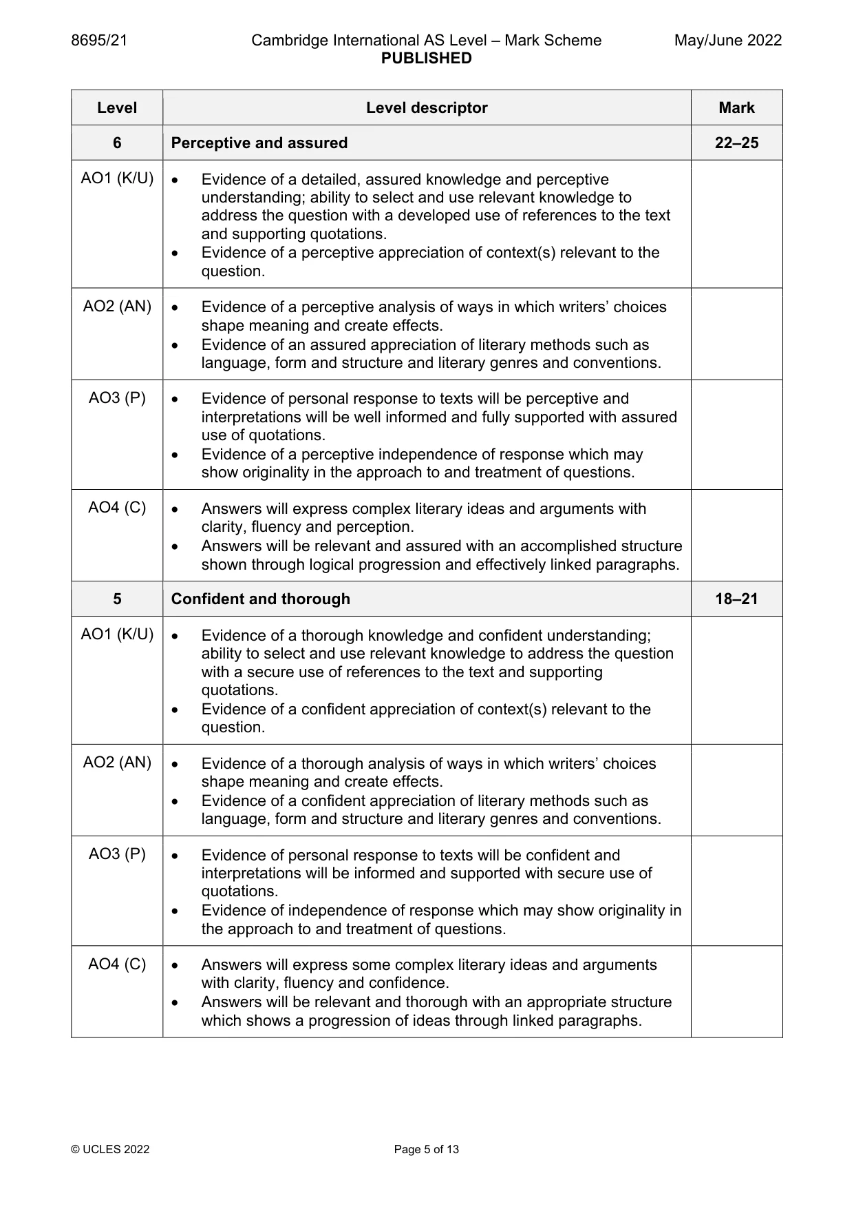Mark scheme, page 5 of 13