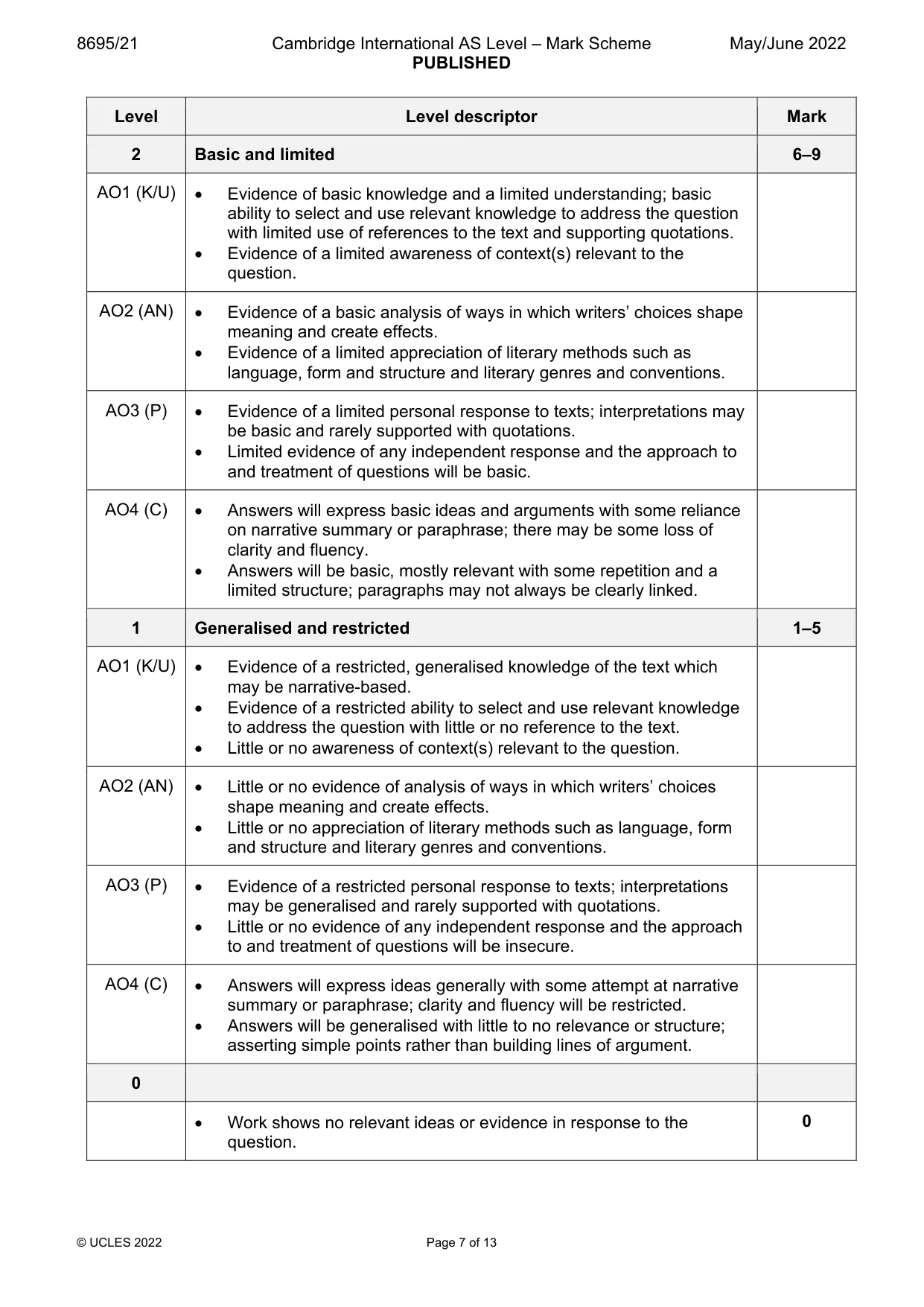 Mark scheme, page 7 of 13
