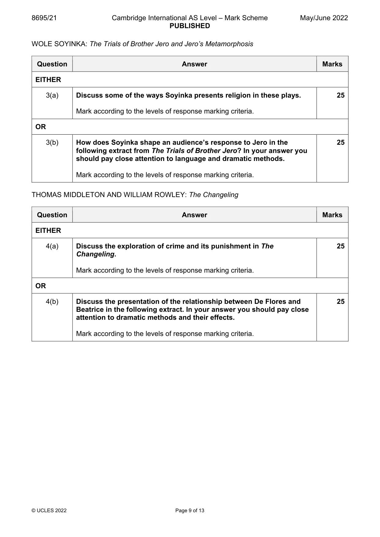 Mark scheme, page 9 of 13