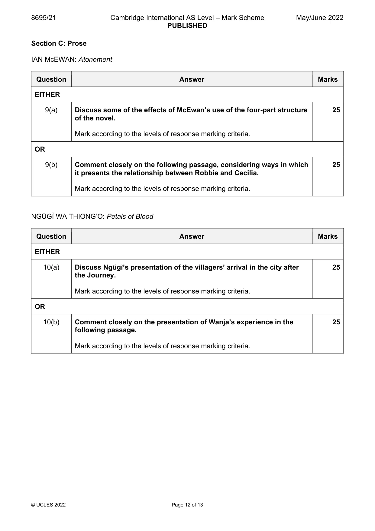 Mark scheme, page 12 of 13