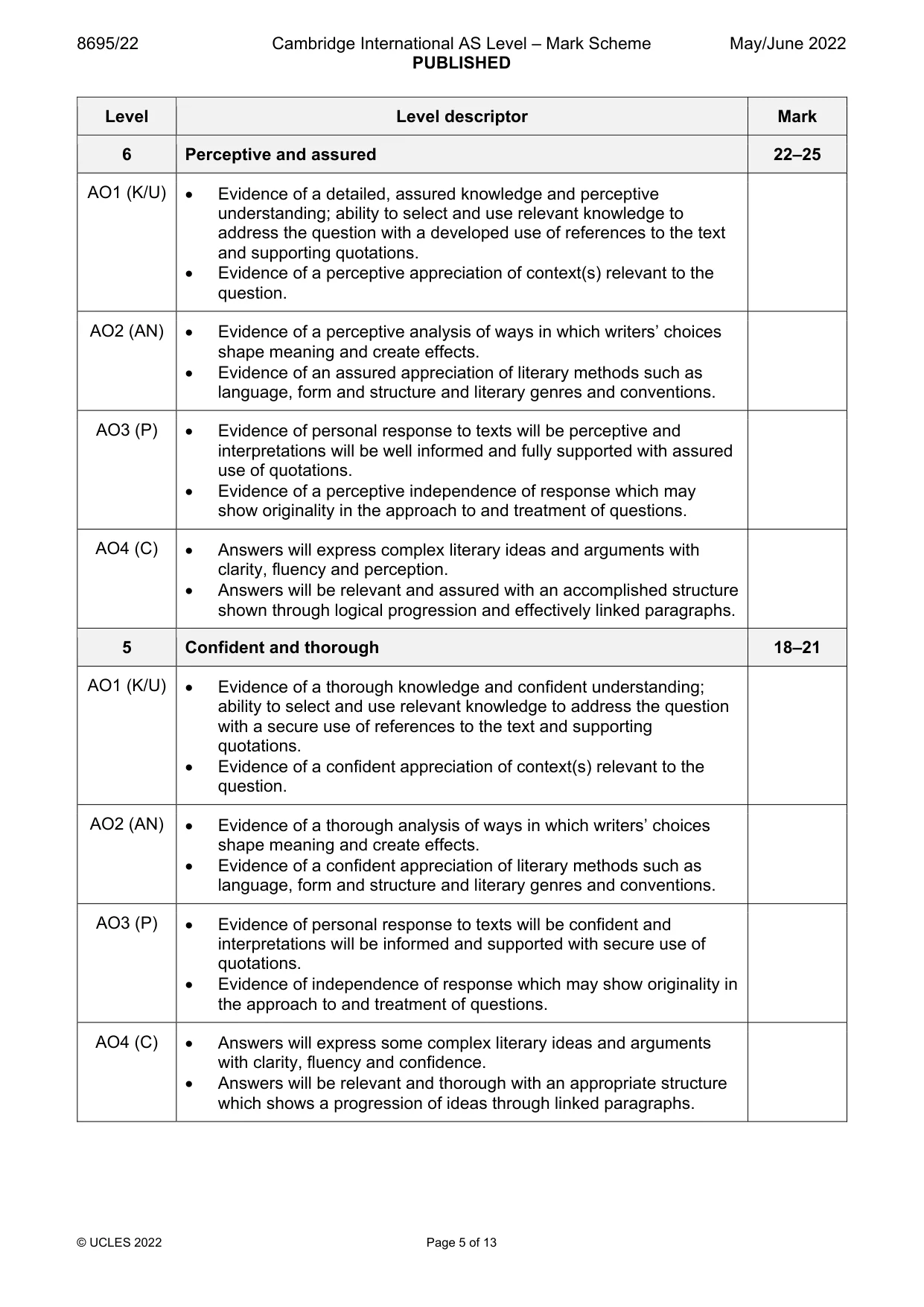 Mark scheme, page 5 of 13
