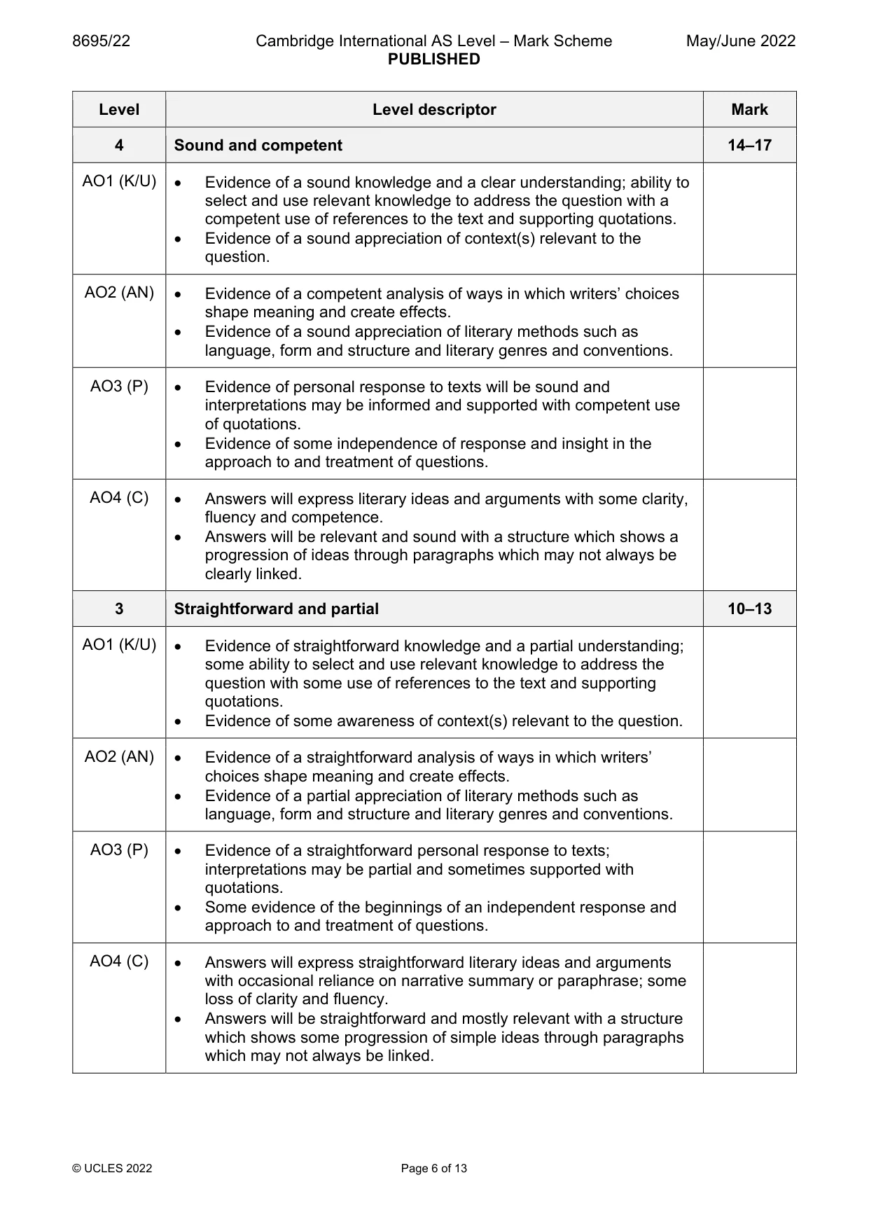 Mark scheme, page 6 of 13