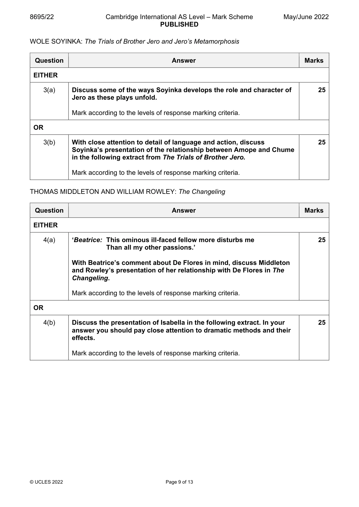 Mark scheme, page 9 of 13