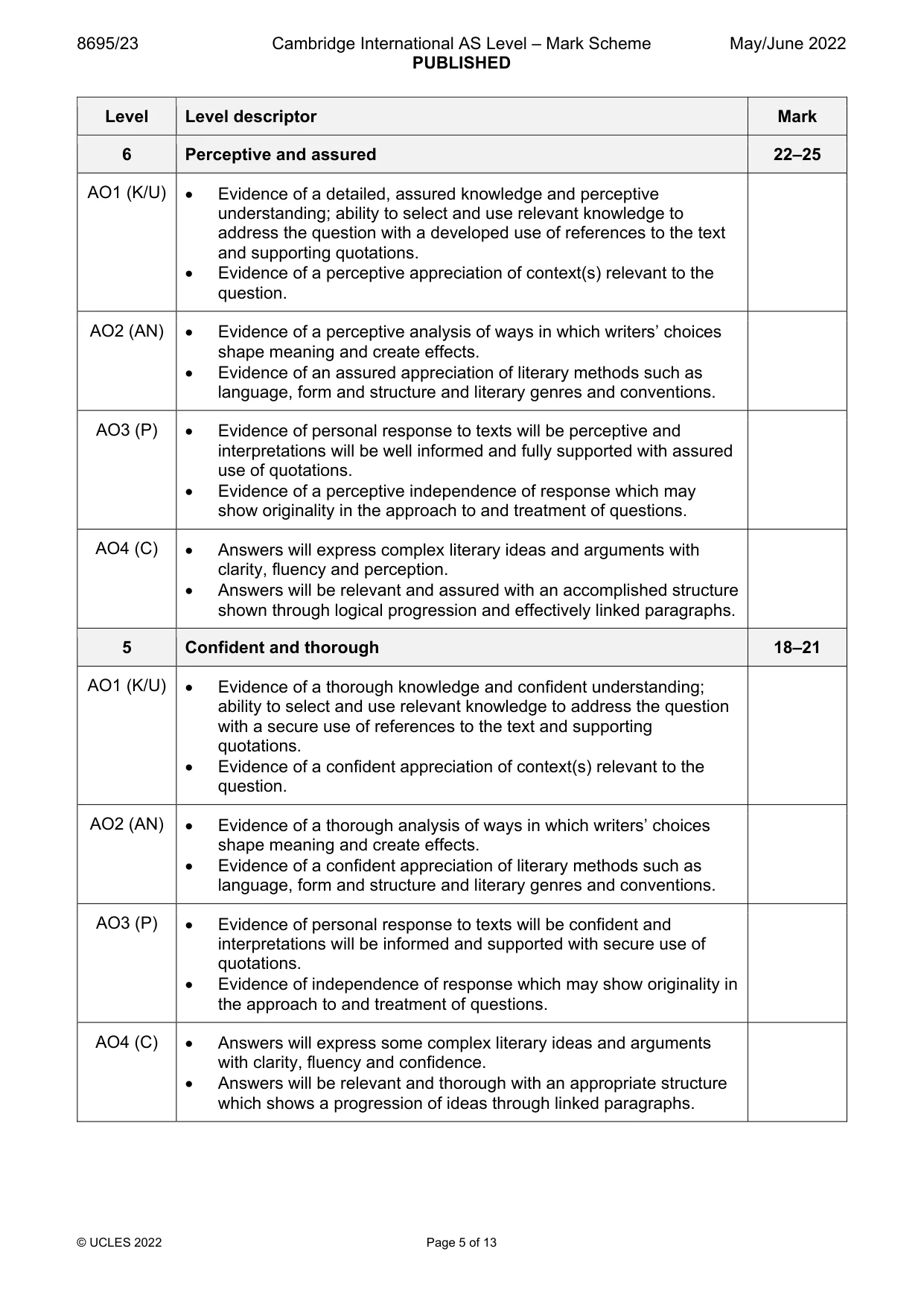 Mark scheme, page 5 of 13