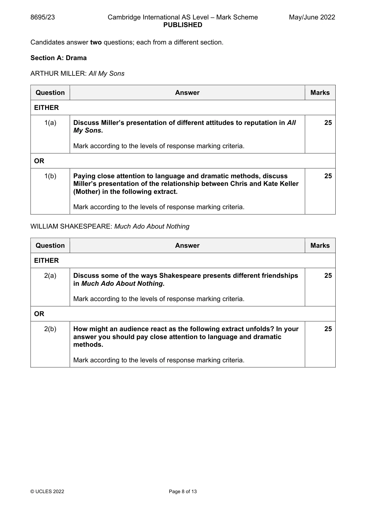 Mark scheme, page 8 of 13