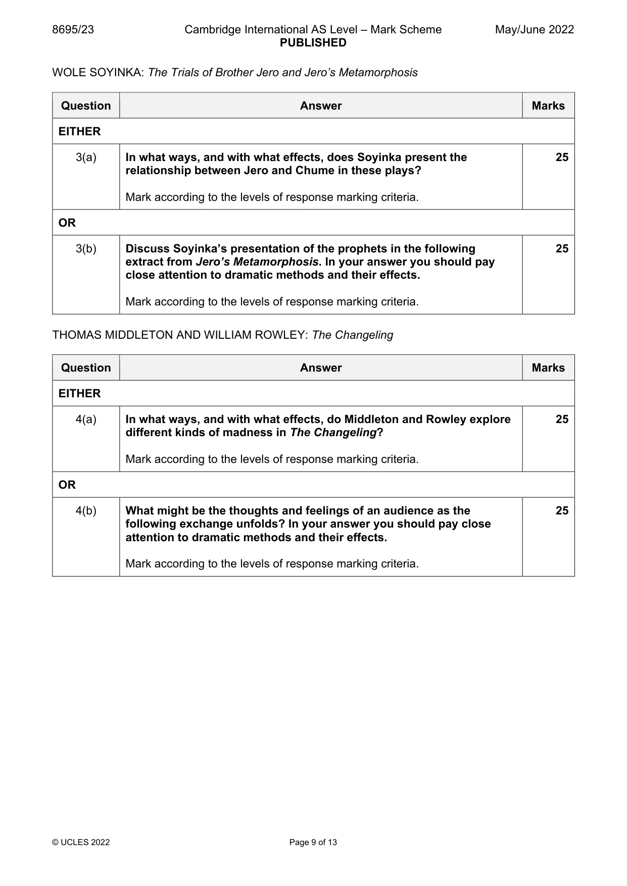Mark scheme, page 9 of 13