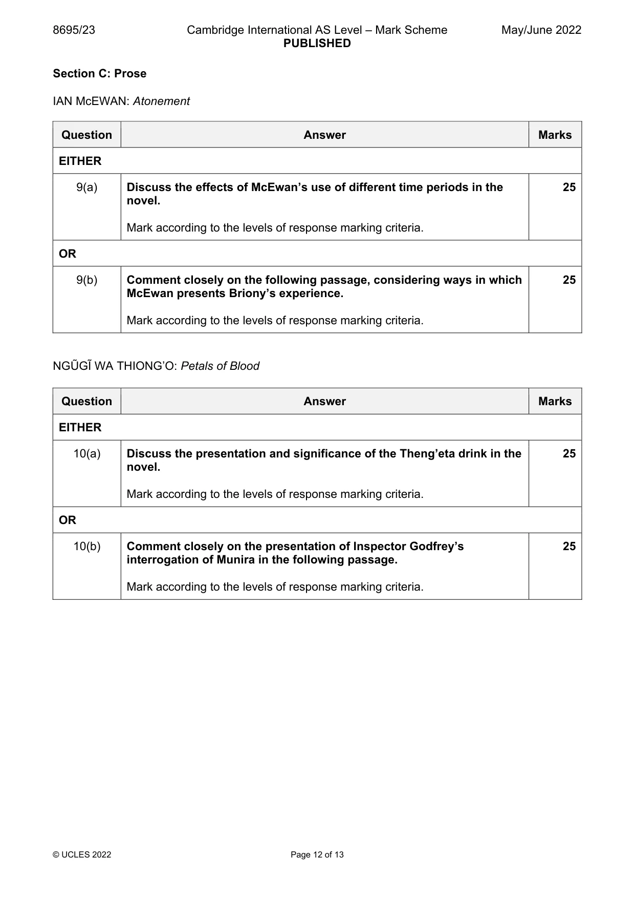 Mark scheme, page 12 of 13