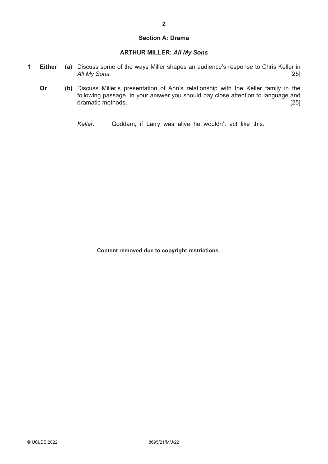 Cambridge A Level English - Language and Literature (AS Level only, from 2016) 8695 2022 May/June Paper 2 · Variant 1 question paper, page 2 of 24
