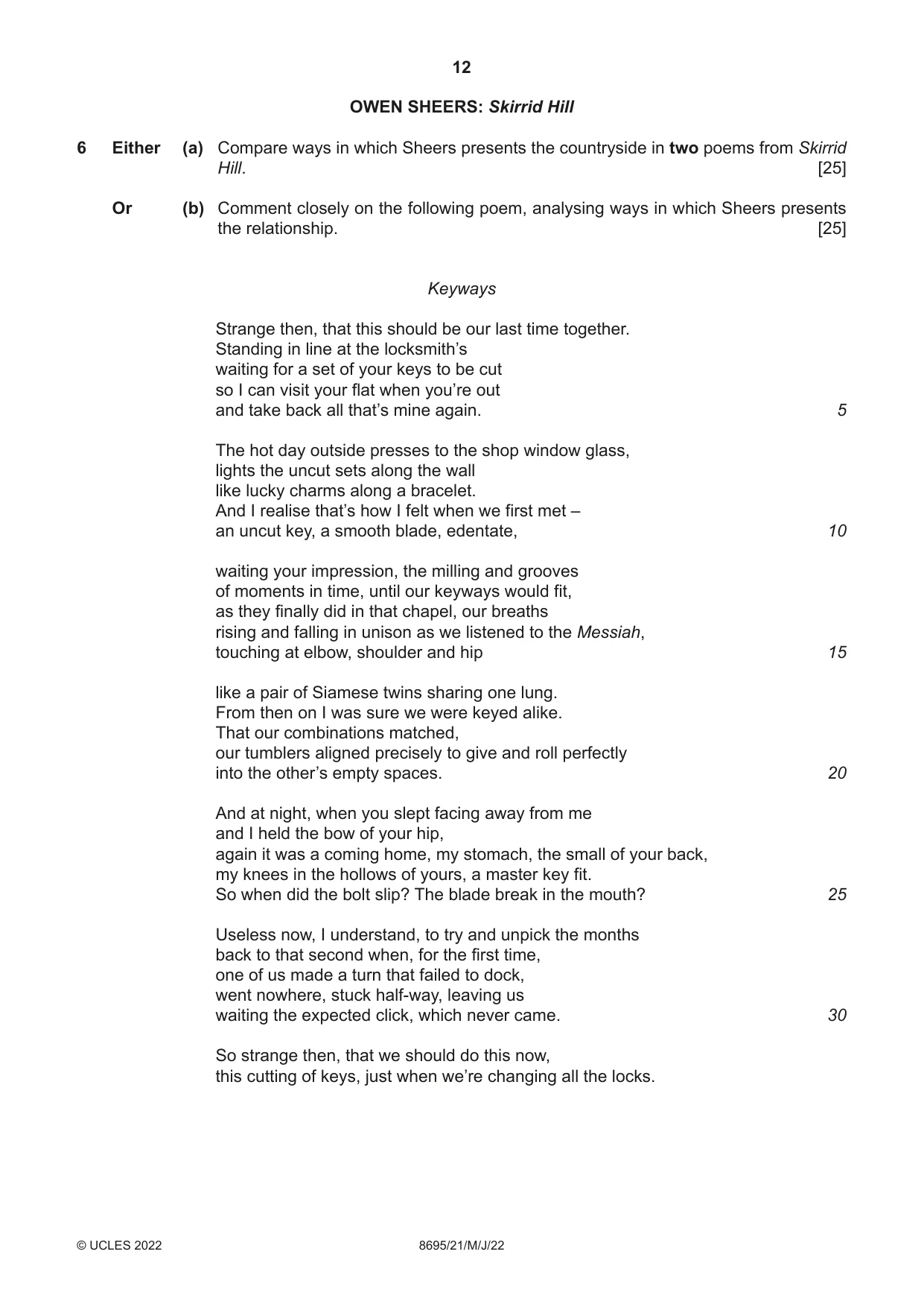 Cambridge A Level English - Language and Literature (AS Level only, from 2016) 8695 2022 May/June Paper 2 · Variant 1 question paper, page 12 of 24