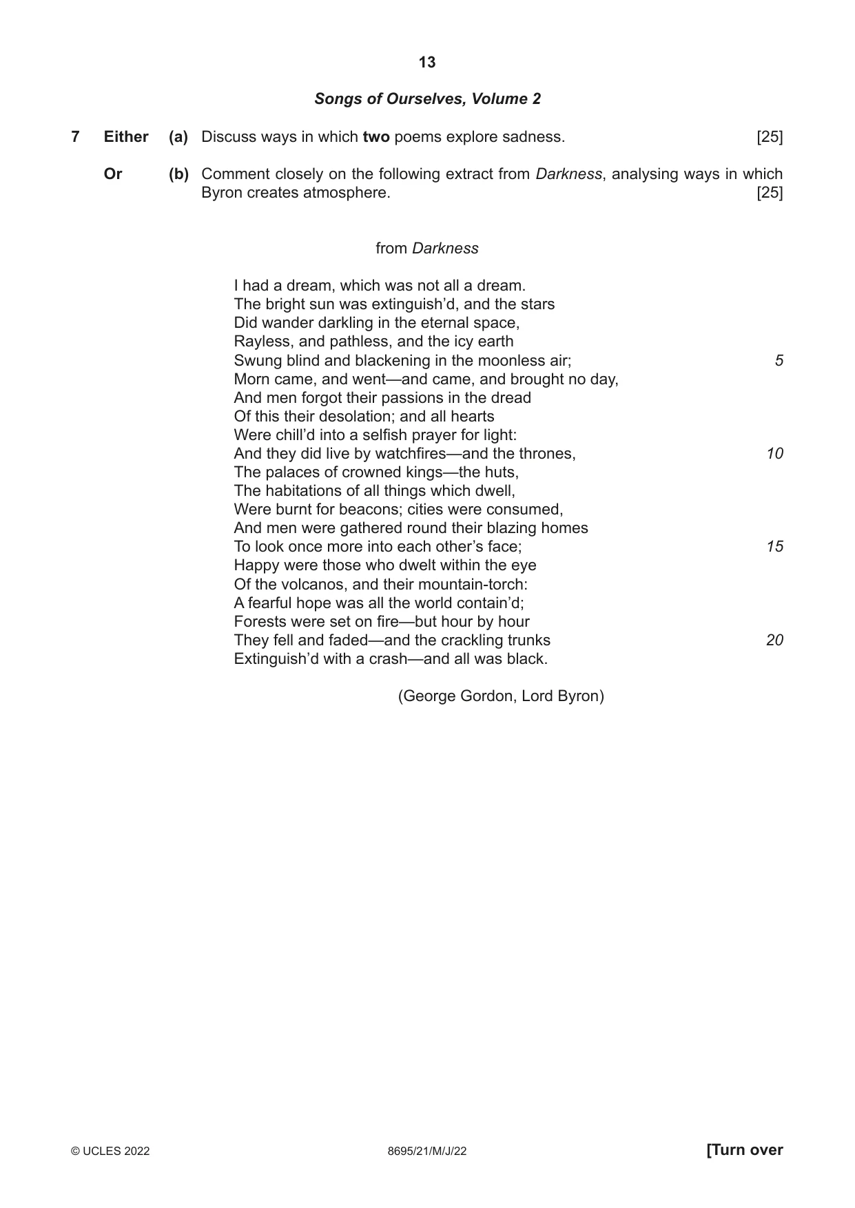 Cambridge A Level English - Language and Literature (AS Level only, from 2016) 8695 2022 May/June Paper 2 · Variant 1 question paper, page 13 of 24
