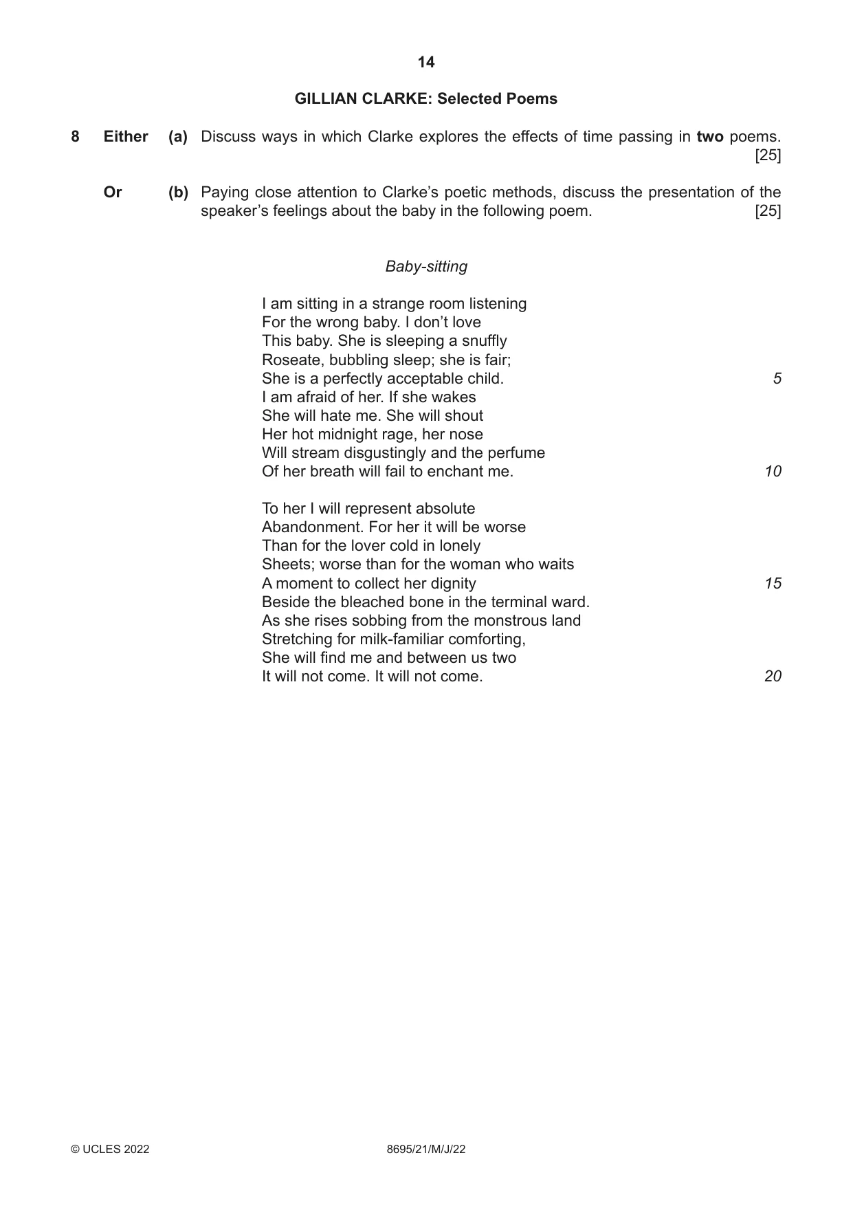 Cambridge A Level English - Language and Literature (AS Level only, from 2016) 8695 2022 May/June Paper 2 · Variant 1 question paper, page 14 of 24