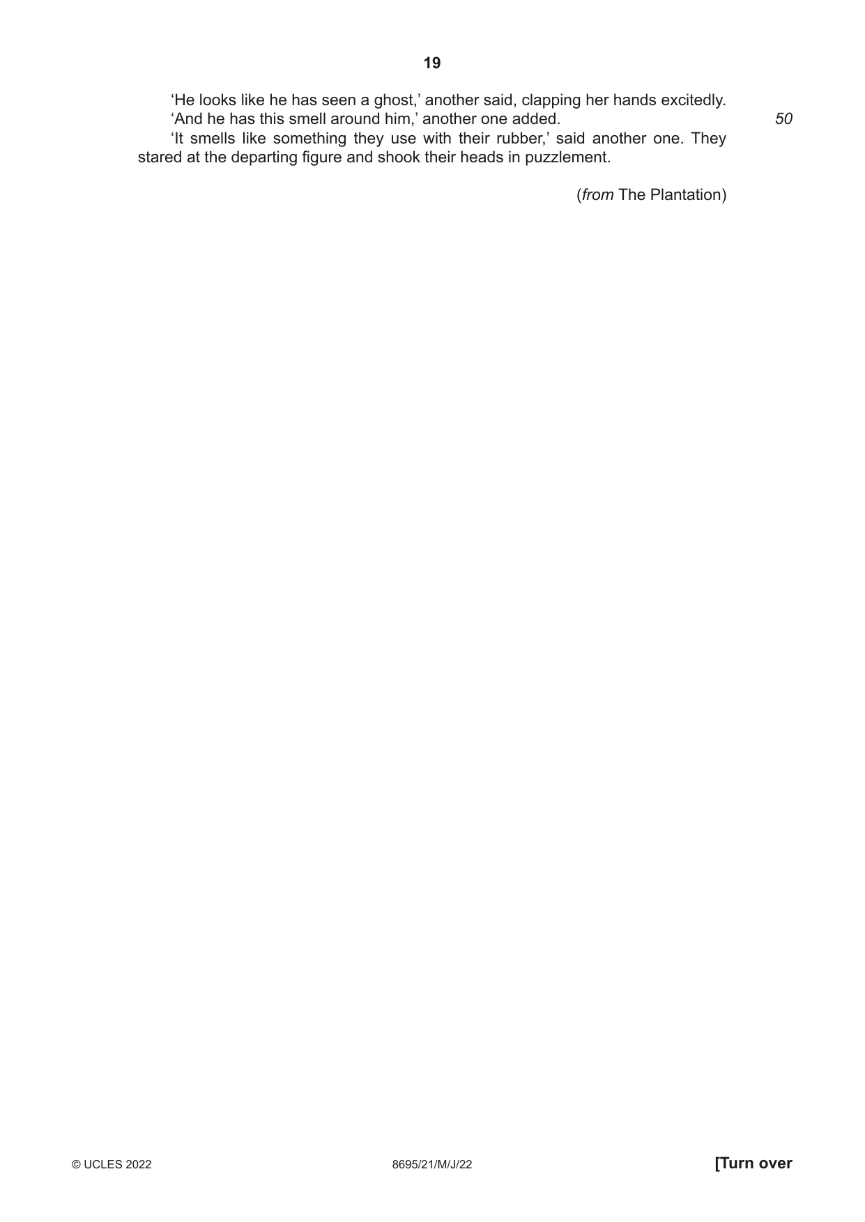 Cambridge A Level English - Language and Literature (AS Level only, from 2016) 8695 2022 May/June Paper 2 · Variant 1 question paper, page 19 of 24