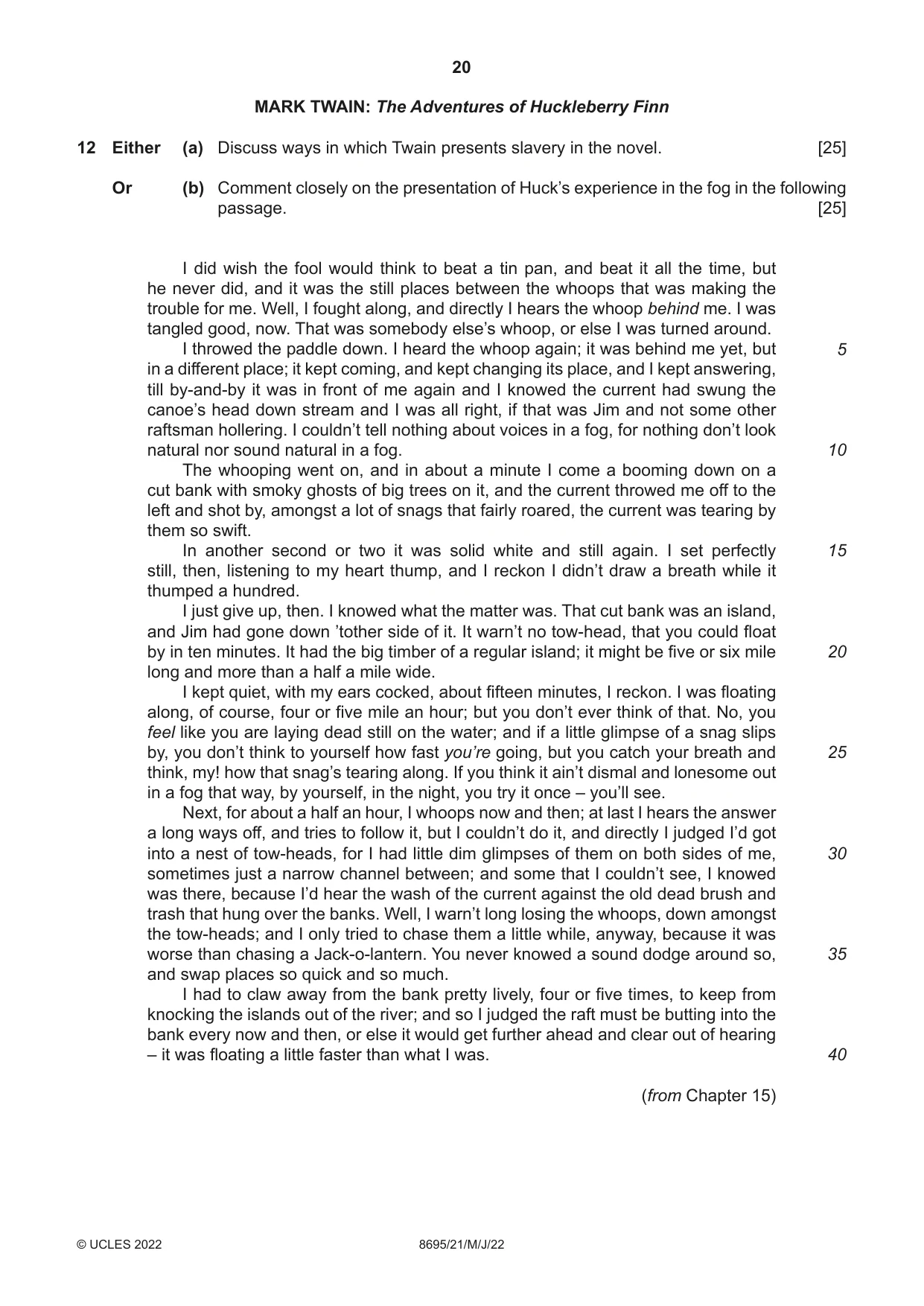 Cambridge A Level English - Language and Literature (AS Level only, from 2016) 8695 2022 May/June Paper 2 · Variant 1 question paper, page 20 of 24