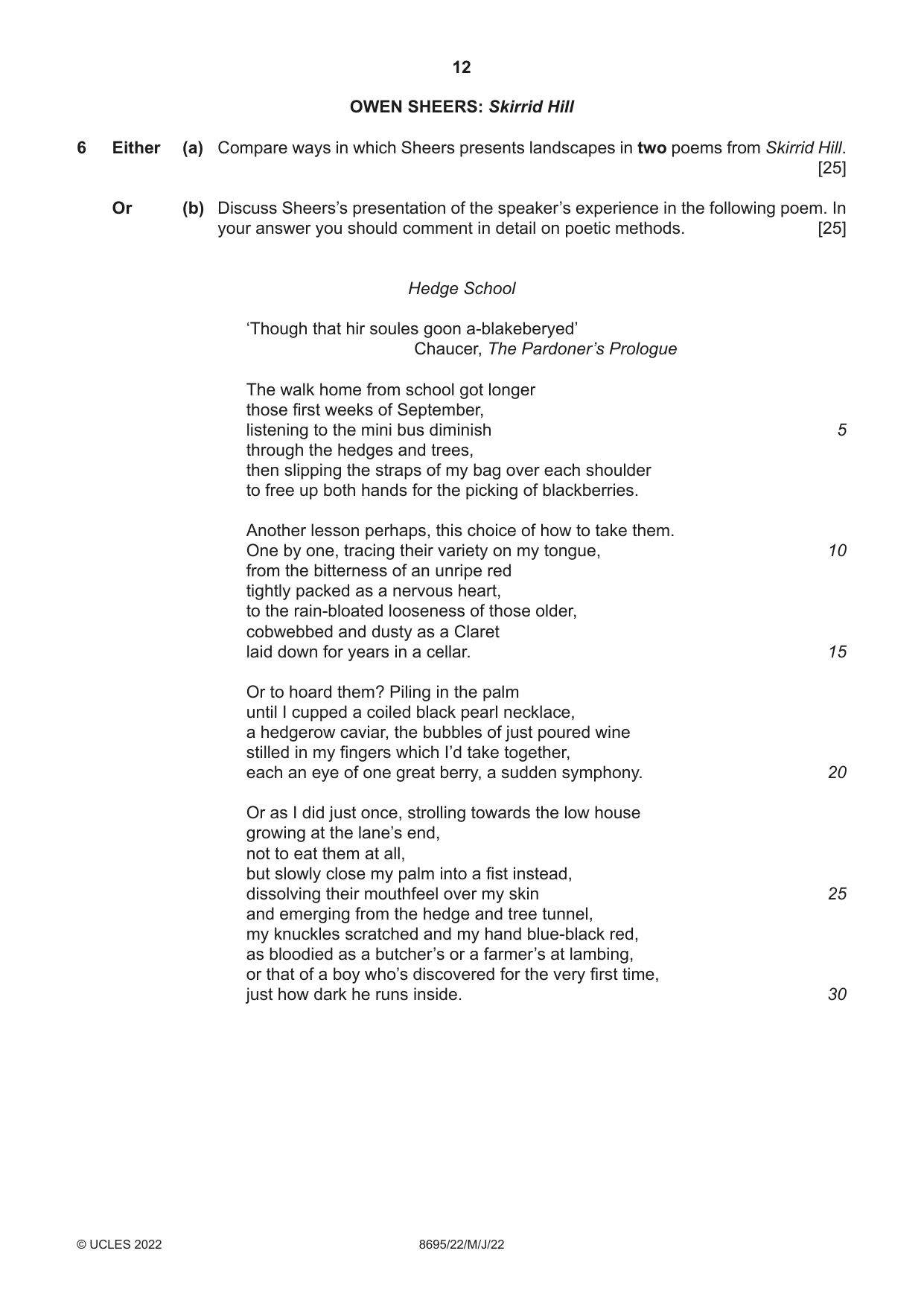 Cambridge A Level English - Language and Literature (AS Level only, from 2016) 8695 2022 May/June Paper 2 · Variant 2 question paper, page 12 of 24