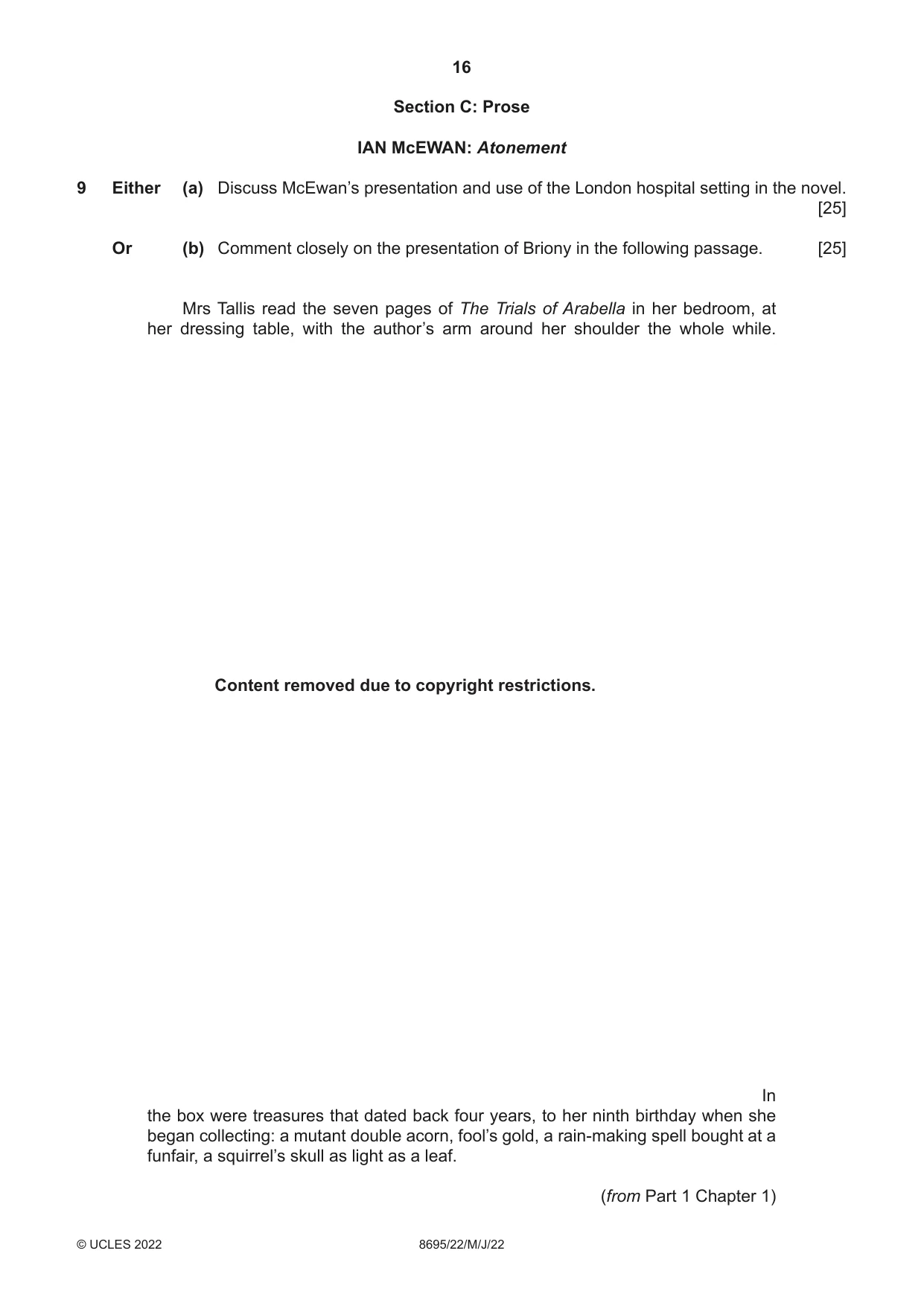 Cambridge A Level English - Language and Literature (AS Level only, from 2016) 8695 2022 May/June Paper 2 · Variant 2 question paper, page 16 of 24