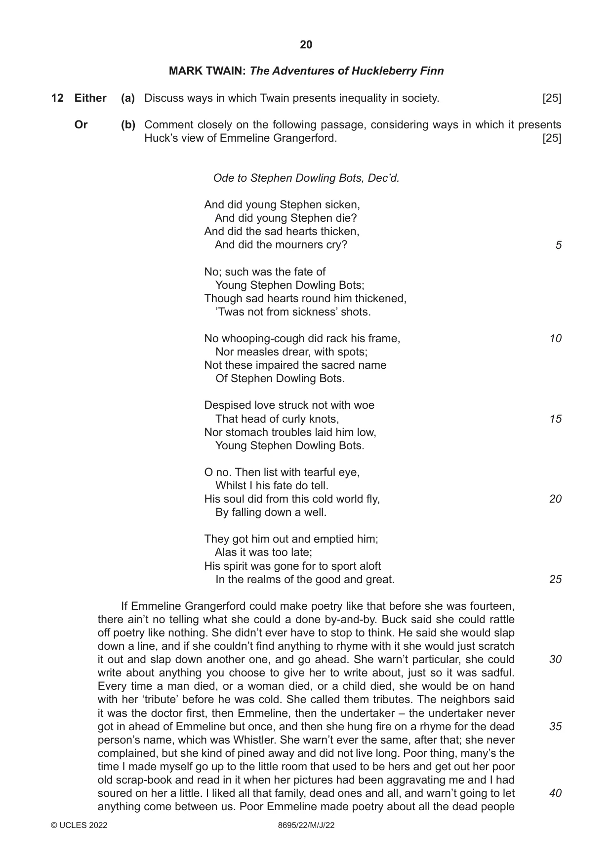 Cambridge A Level English - Language and Literature (AS Level only, from 2016) 8695 2022 May/June Paper 2 · Variant 2 question paper, page 20 of 24