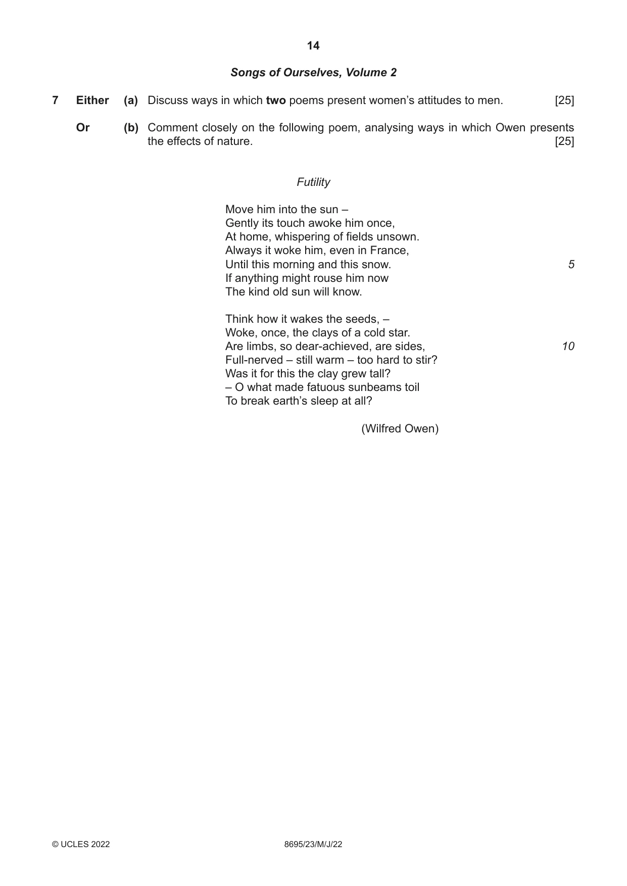 Cambridge A Level English - Language and Literature (AS Level only, from 2016) 8695 2022 May/June Paper 2 · Variant 3 question paper, page 14 of 24