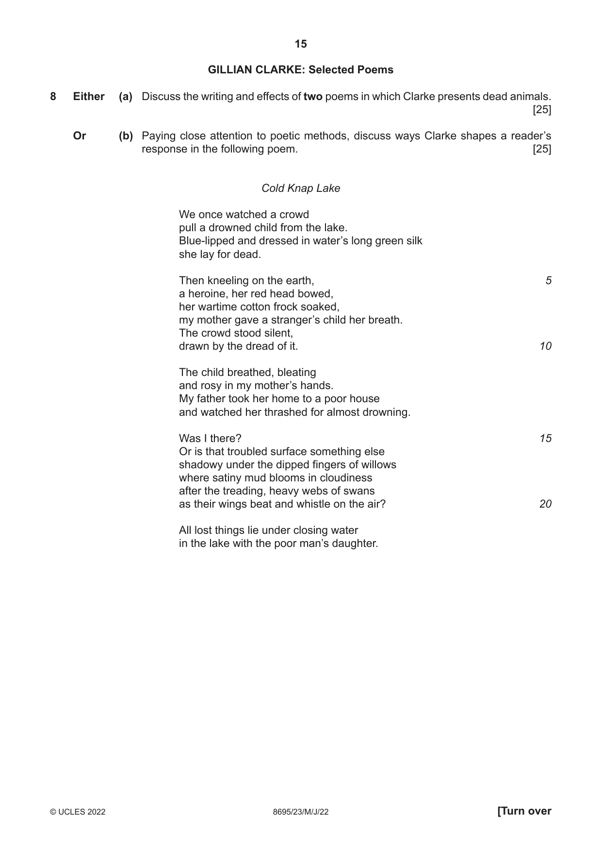 Cambridge A Level English - Language and Literature (AS Level only, from 2016) 8695 2022 May/June Paper 2 · Variant 3 question paper, page 15 of 24