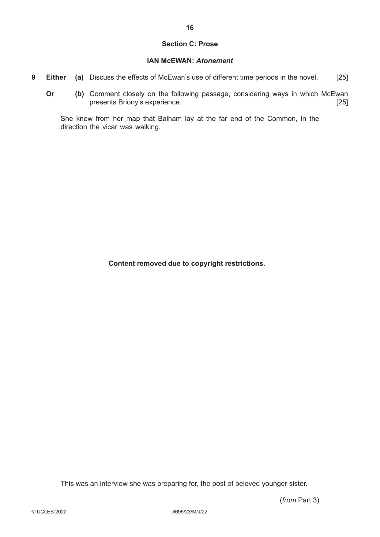 Cambridge A Level English - Language and Literature (AS Level only, from 2016) 8695 2022 May/June Paper 2 · Variant 3 question paper, page 16 of 24