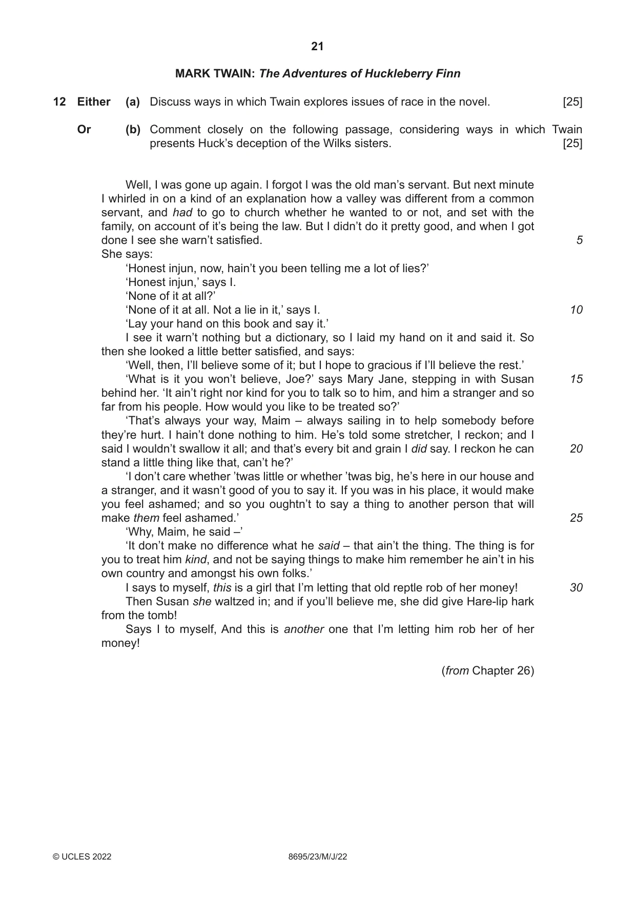 Cambridge A Level English - Language and Literature (AS Level only, from 2016) 8695 2022 May/June Paper 2 · Variant 3 question paper, page 21 of 24
