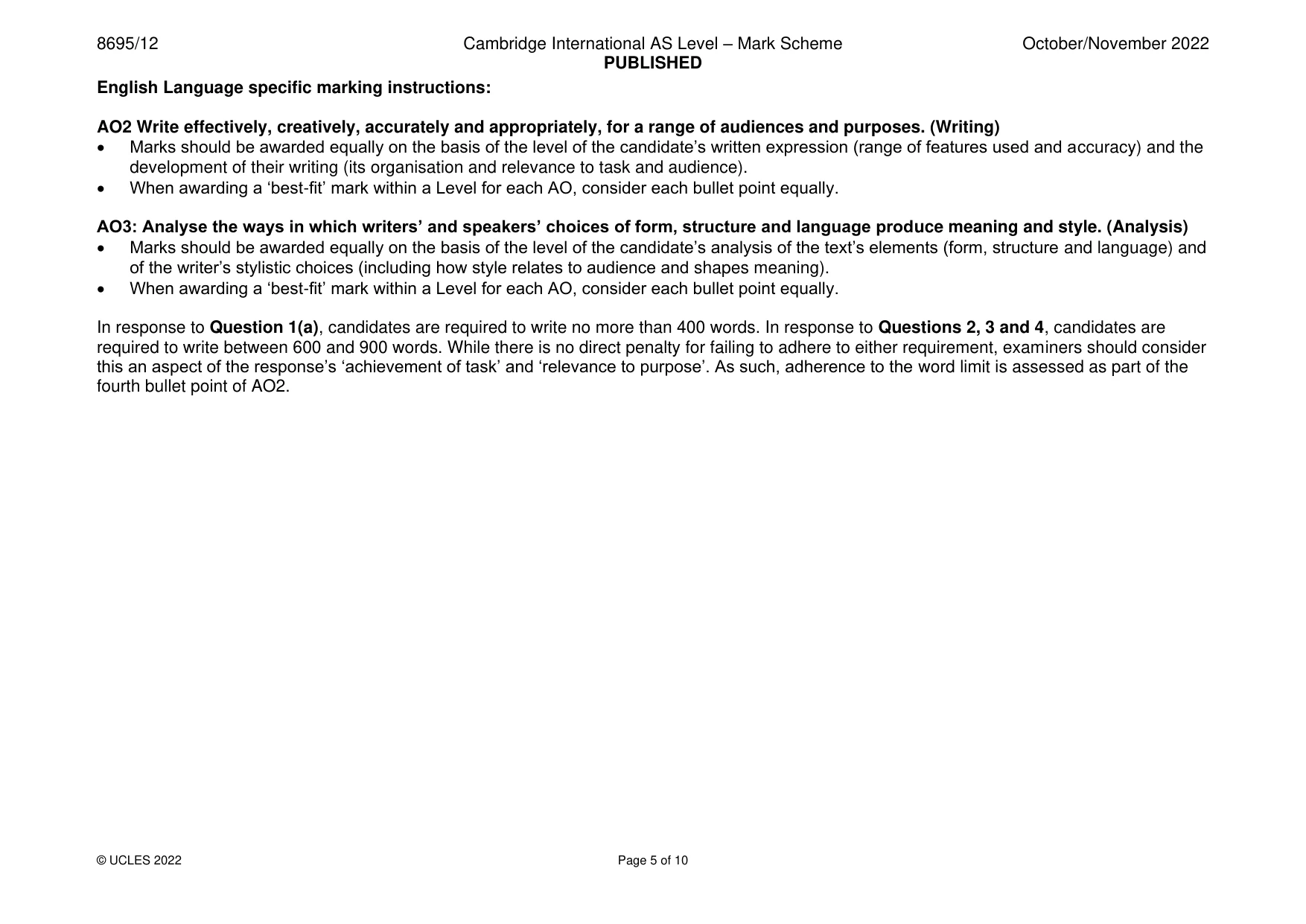 Mark scheme, page 5 of 10