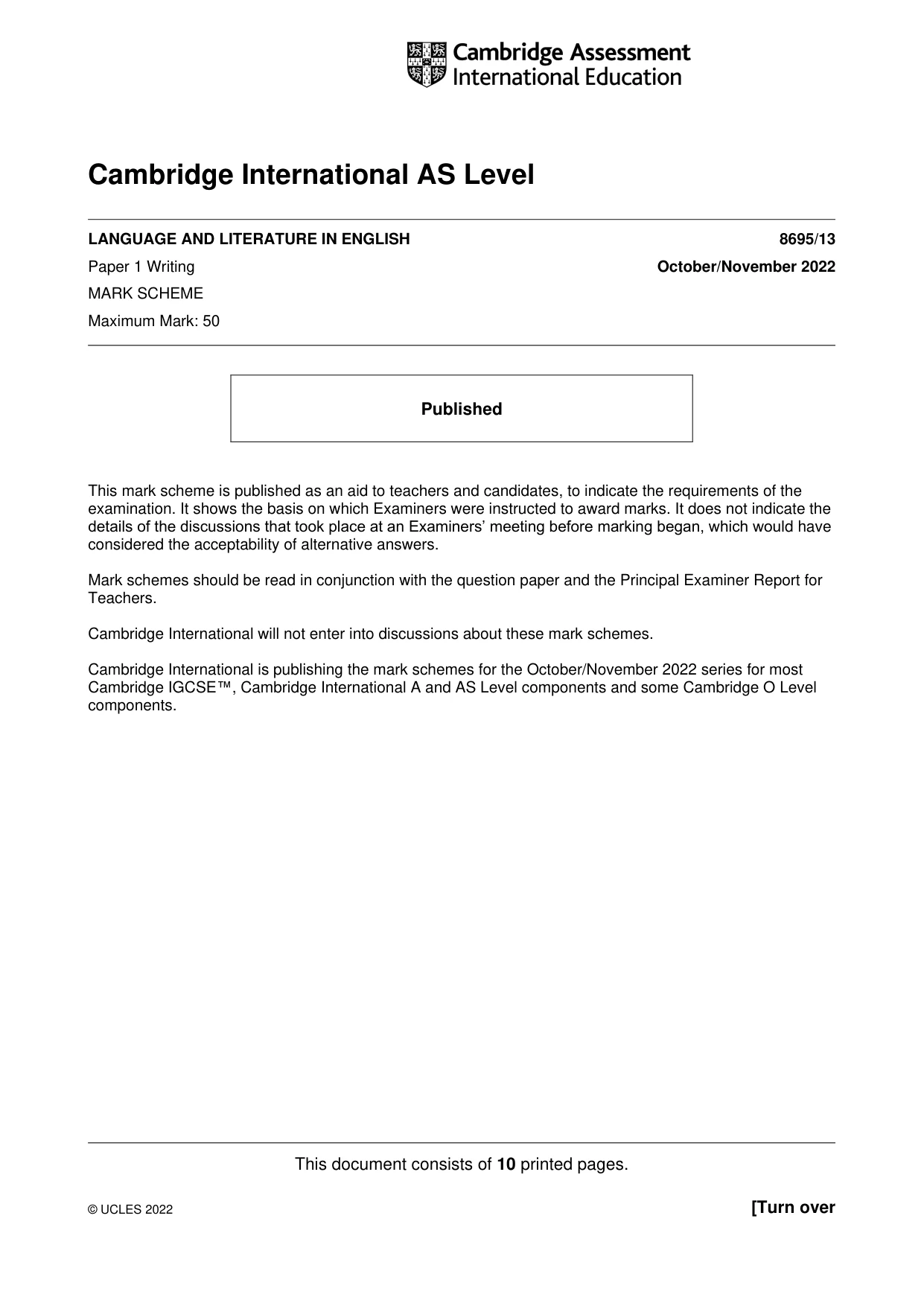Mark scheme, page 1 of 10