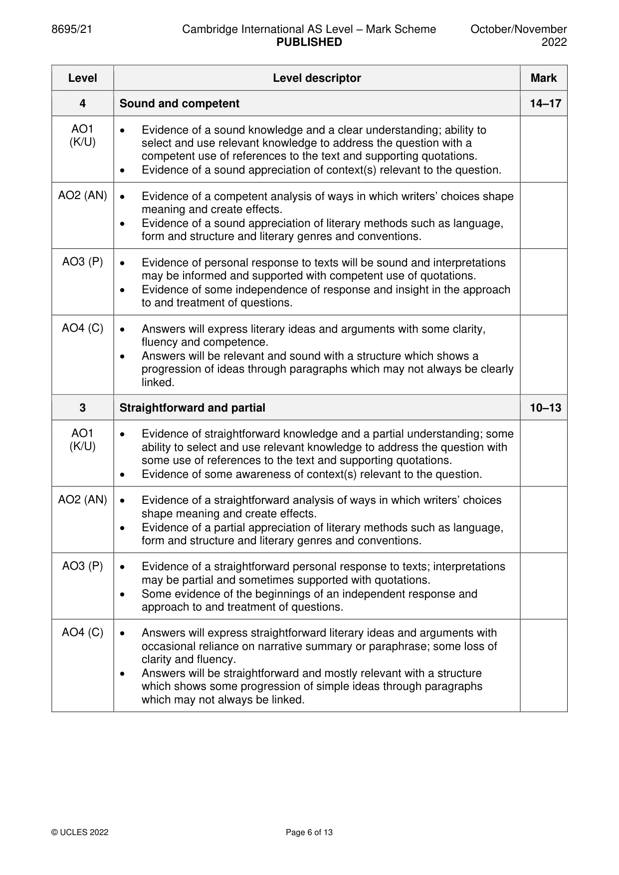 Mark scheme, page 6 of 13