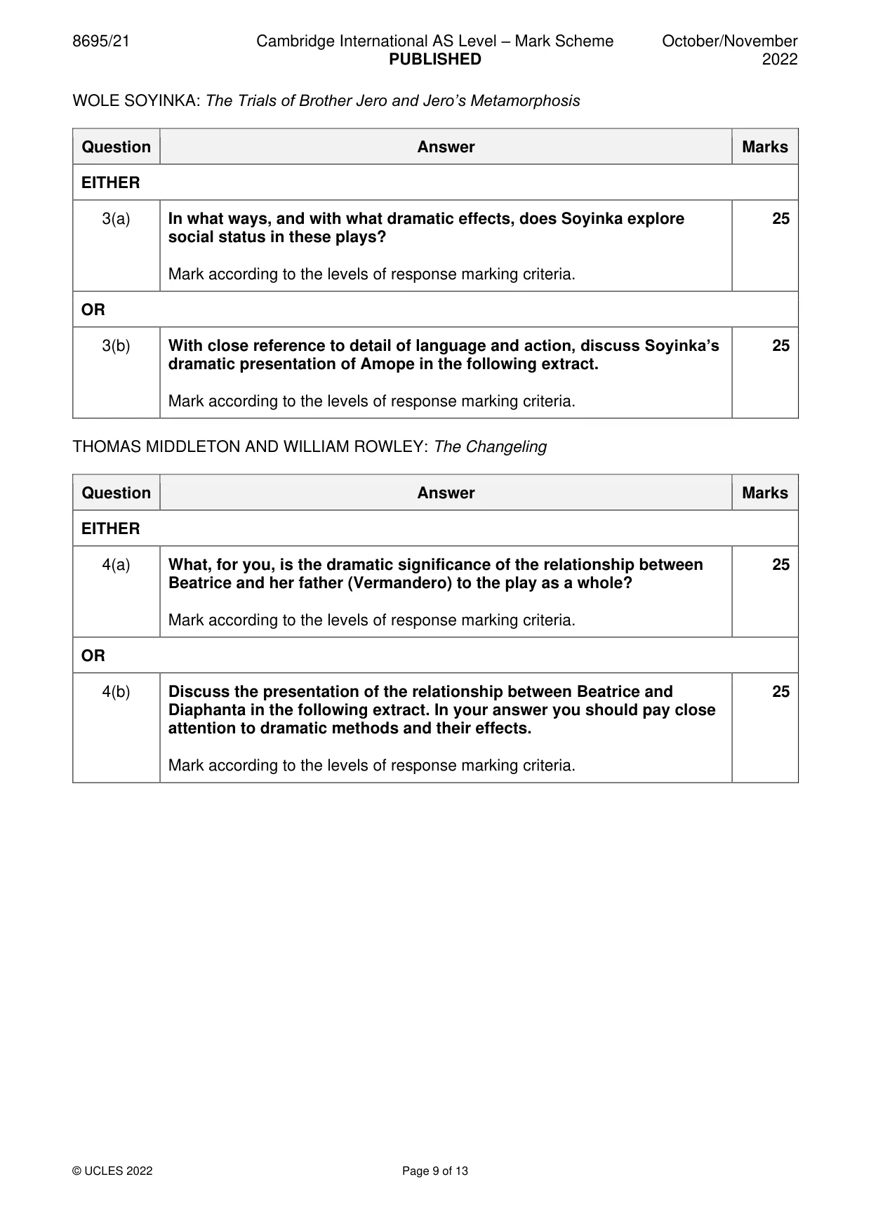 Mark scheme, page 9 of 13