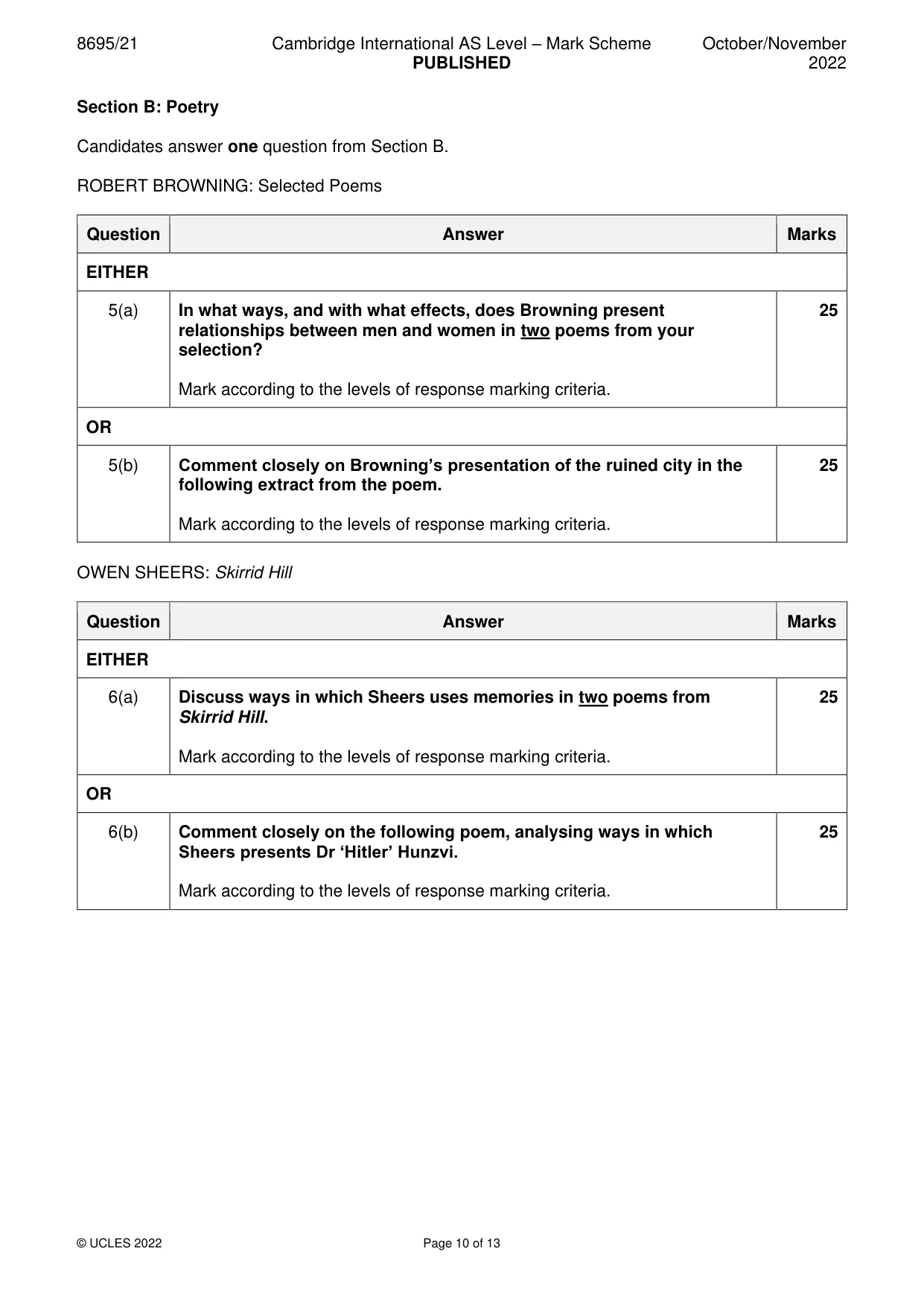 Mark scheme, page 10 of 13