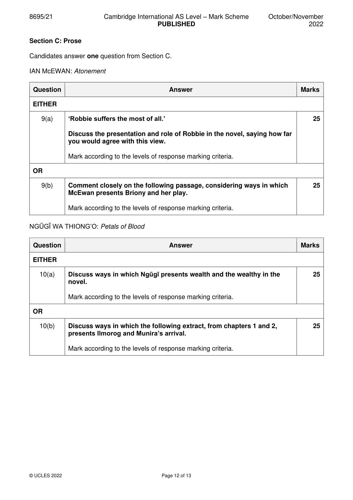 Mark scheme, page 12 of 13
