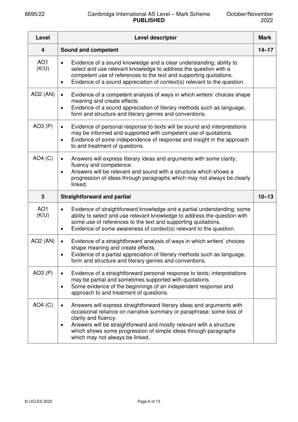 Mark scheme, page 6 of 13
