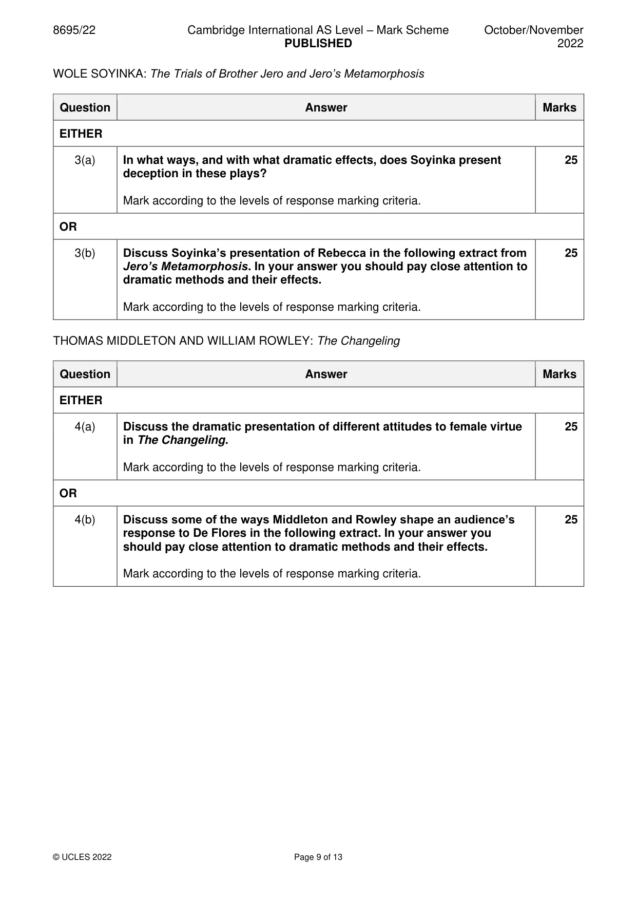 Mark scheme, page 9 of 13