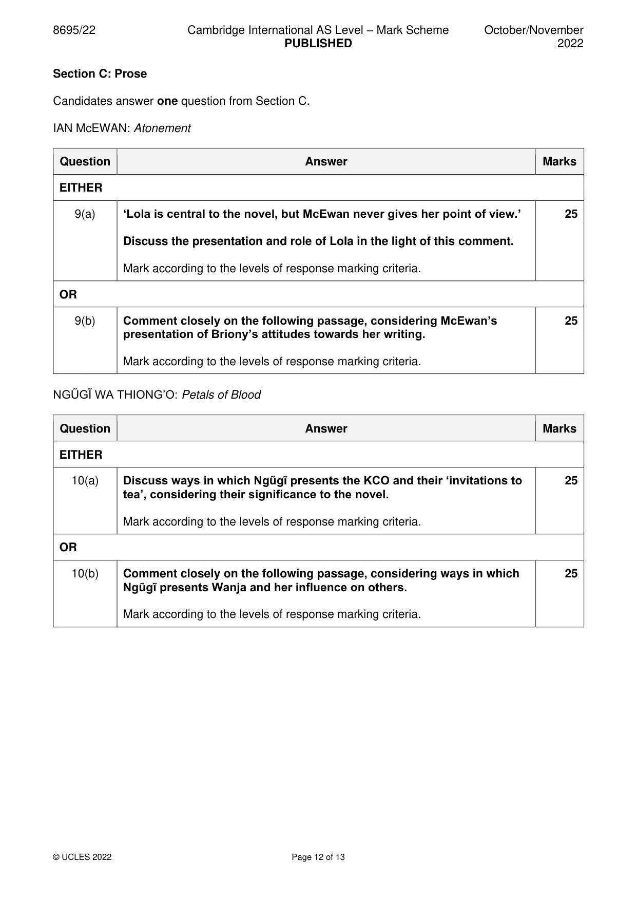 Mark scheme, page 12 of 13