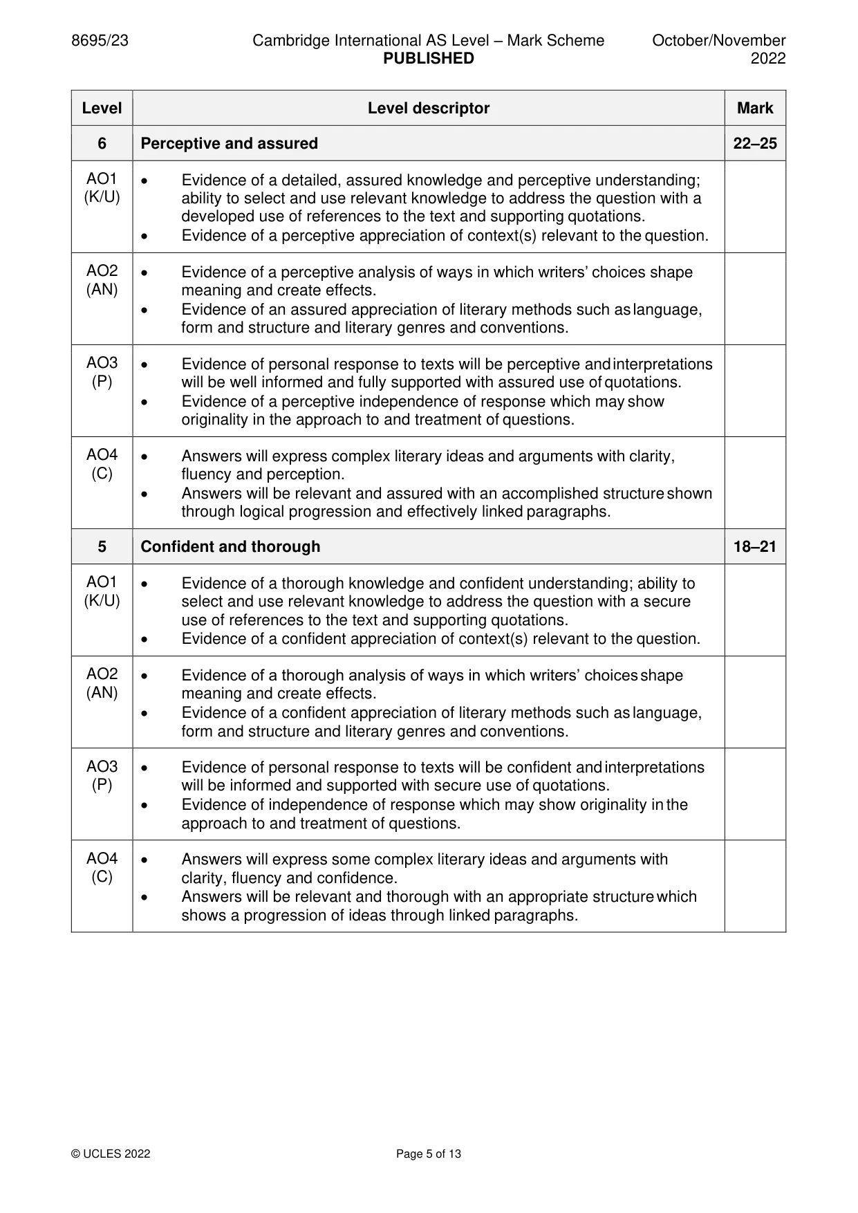Mark scheme, page 5 of 13