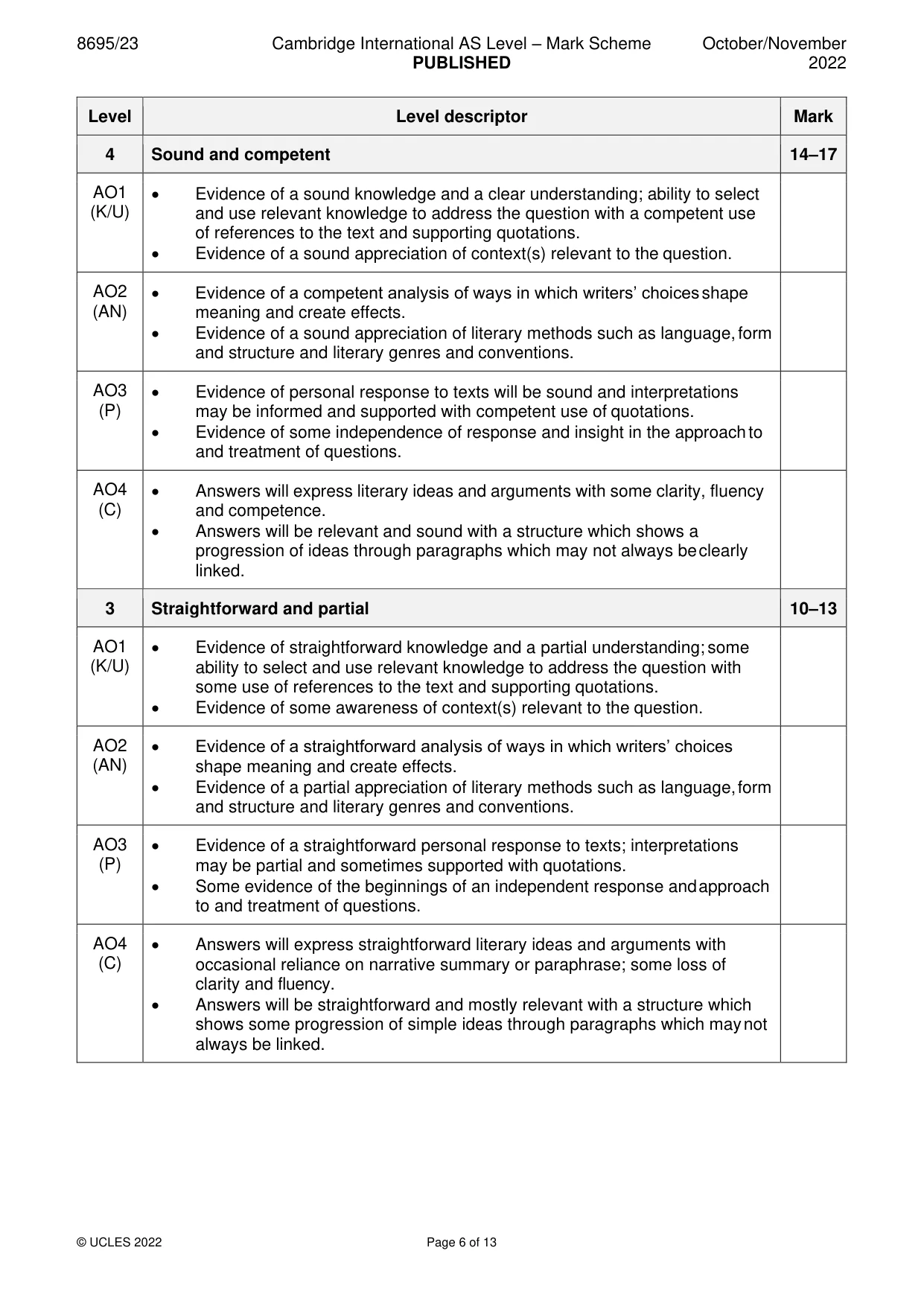 Mark scheme, page 6 of 13