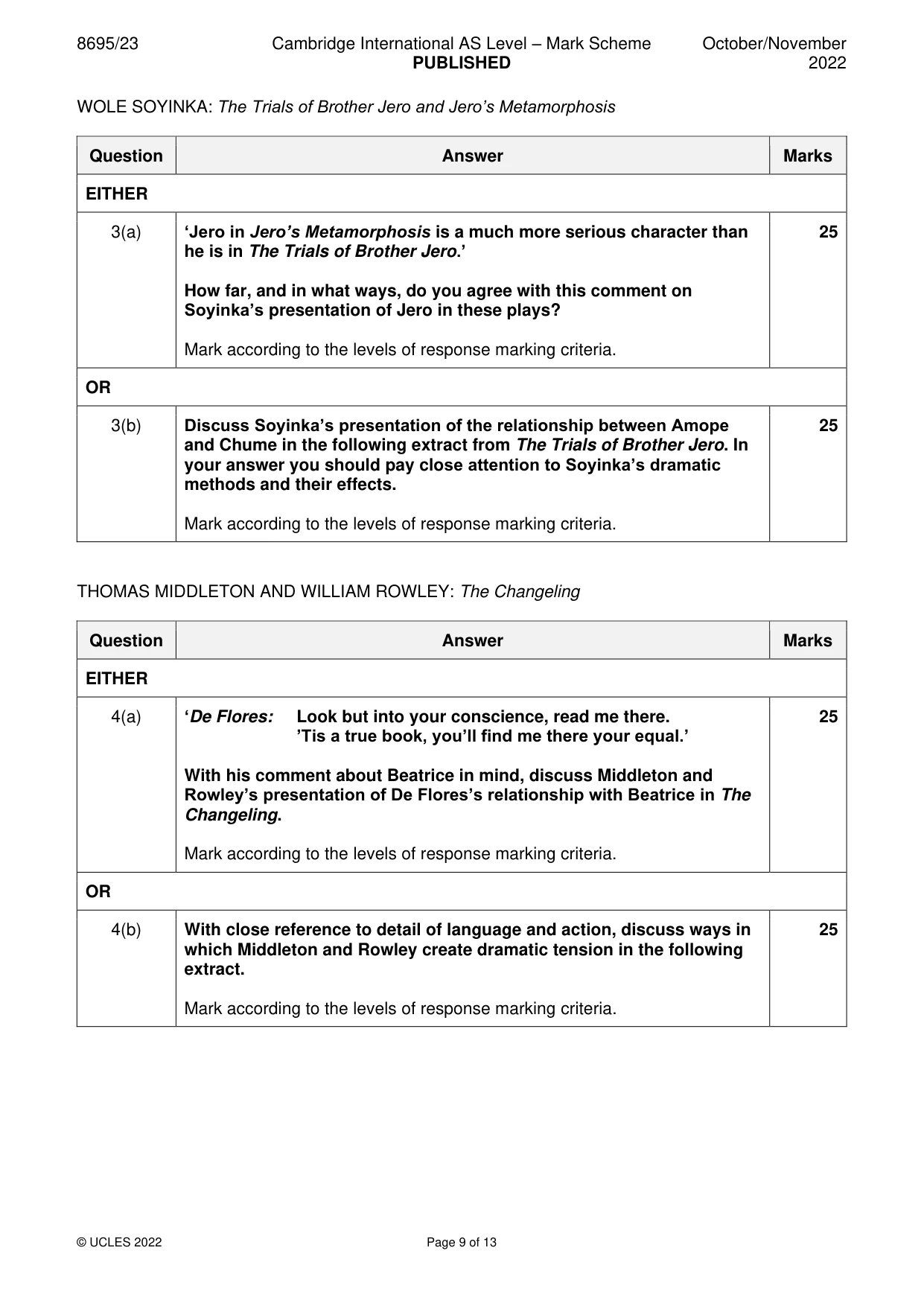Mark scheme, page 9 of 13