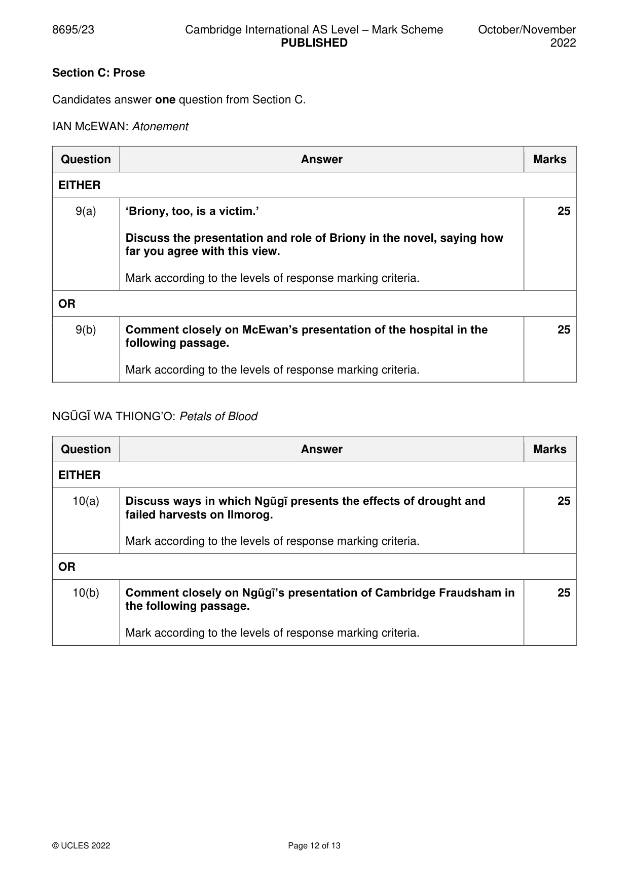 Mark scheme, page 12 of 13