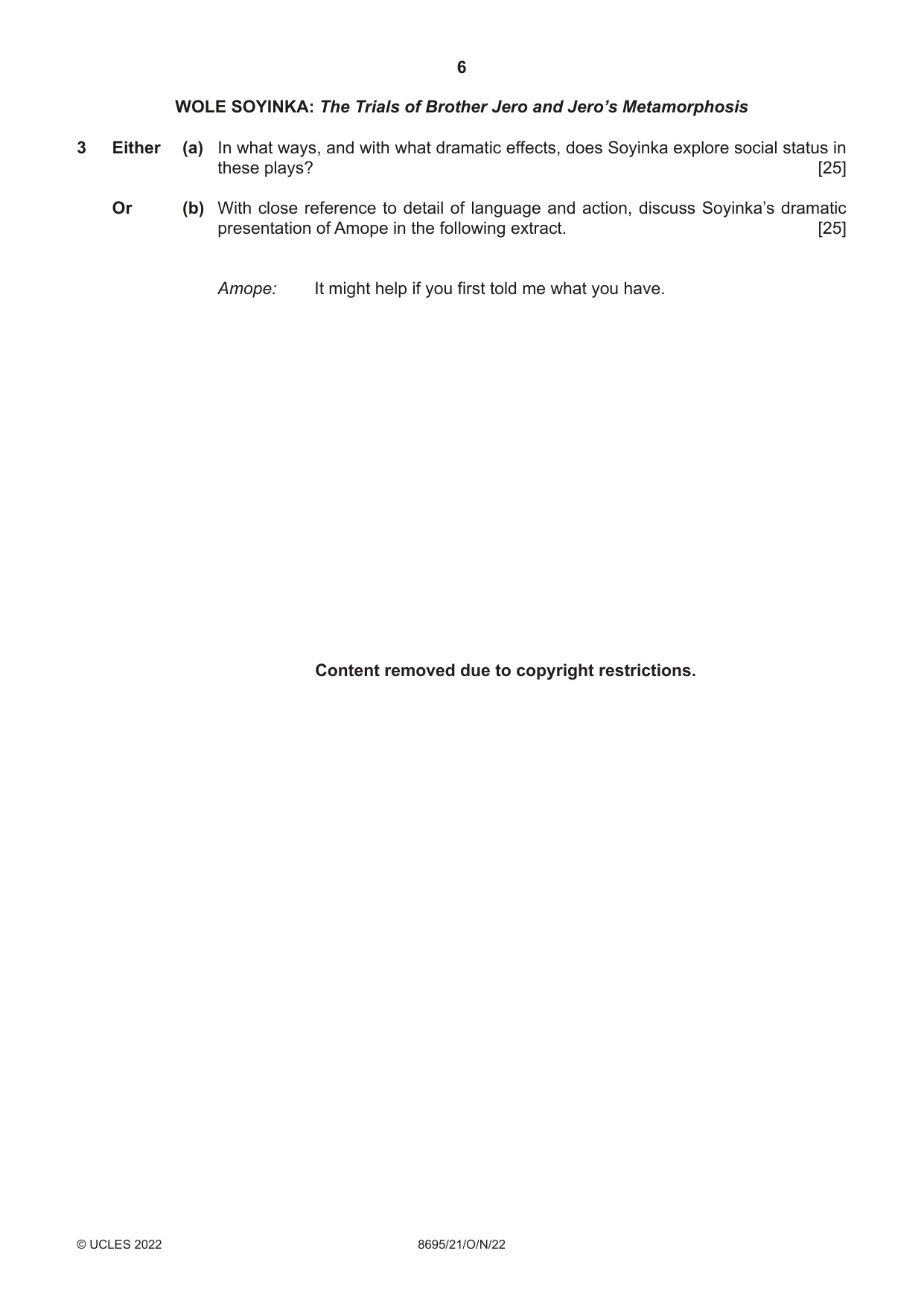 Cambridge A Level English - Language and Literature (AS Level only, from 2016) 8695 2022 Oct/Nov Paper 2 · Variant 1 question paper, page 6 of 24