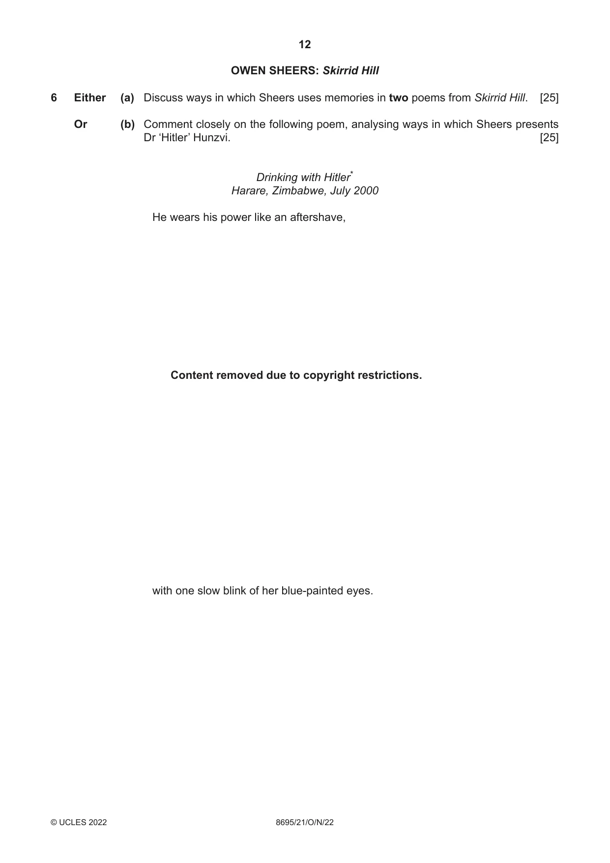 Cambridge A Level English - Language and Literature (AS Level only, from 2016) 8695 2022 Oct/Nov Paper 2 · Variant 1 question paper, page 12 of 24