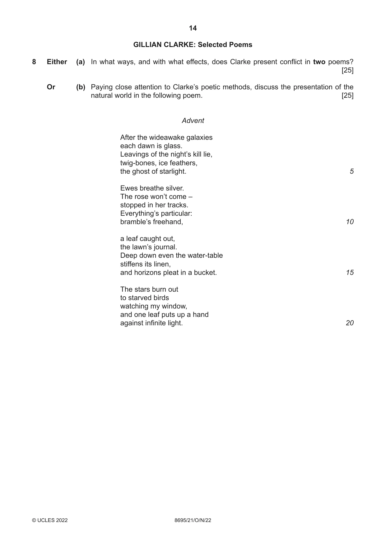 Cambridge A Level English - Language and Literature (AS Level only, from 2016) 8695 2022 Oct/Nov Paper 2 · Variant 1 question paper, page 14 of 24