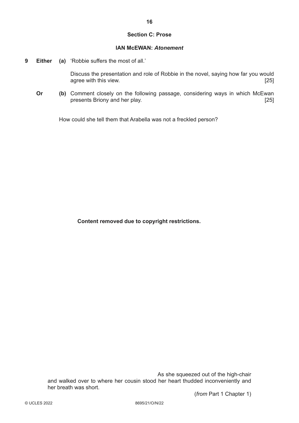 Cambridge A Level English - Language and Literature (AS Level only, from 2016) 8695 2022 Oct/Nov Paper 2 · Variant 1 question paper, page 16 of 24