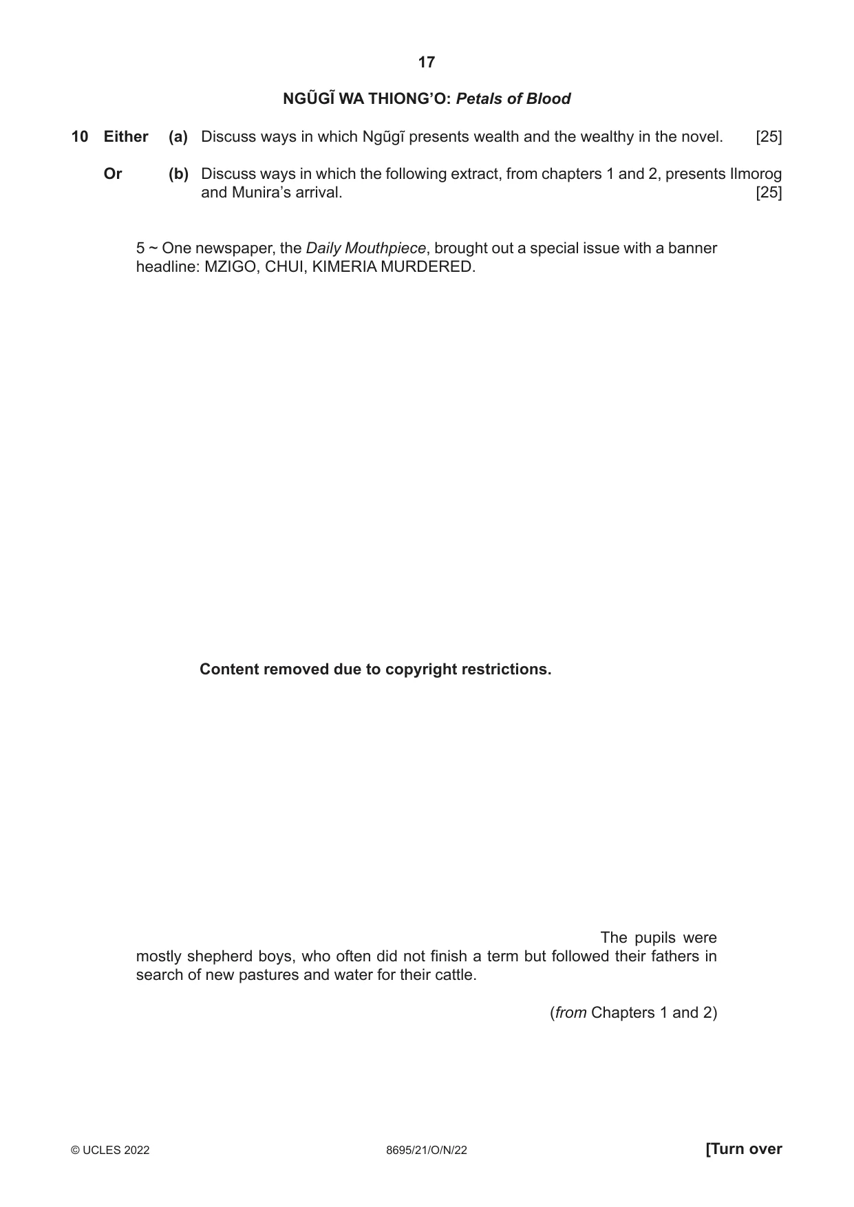Cambridge A Level English - Language and Literature (AS Level only, from 2016) 8695 2022 Oct/Nov Paper 2 · Variant 1 question paper, page 17 of 24