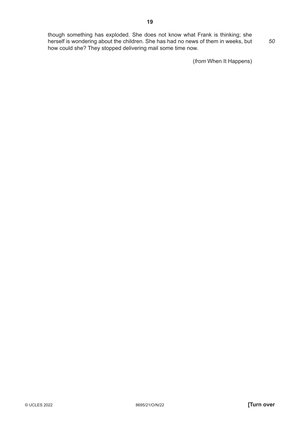 Cambridge A Level English - Language and Literature (AS Level only, from 2016) 8695 2022 Oct/Nov Paper 2 · Variant 1 question paper, page 19 of 24